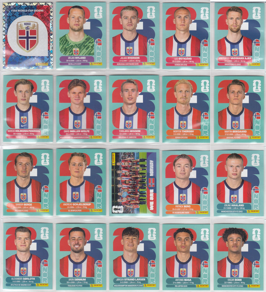 000. NORGE - KOMPLETT SETT MED PANINI FIFA WORLD CUP 2026 STICKERS