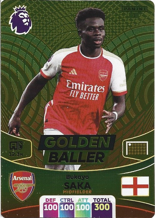 Panini Premier League 2023 2024 Bukayo Saka Golden Baller Trading Card Panini Premier League 2023 2024 Bukayo Saka Golden Baller Trading Card