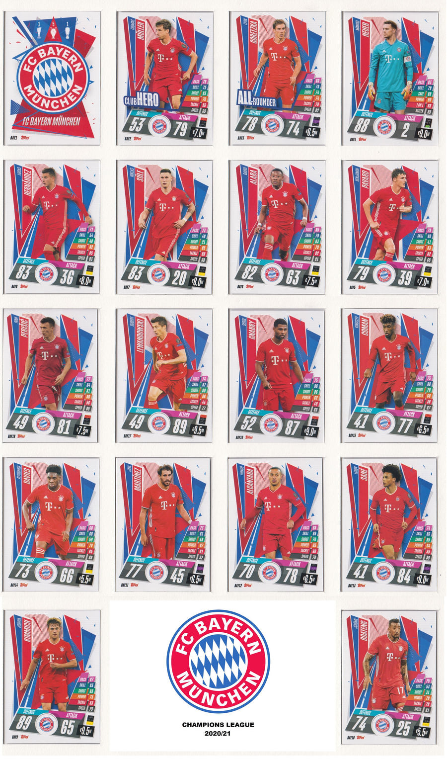 BAYERN MUNCHEN KOMPLETT SETT MED TOPPS CHAMPIONS LEAGUE 2020/21