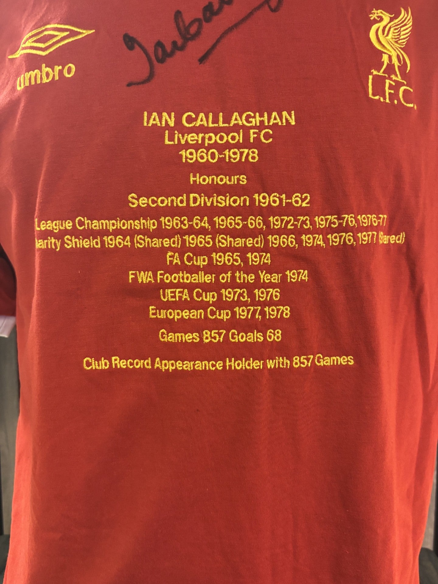 IAN CALLAGHAN - HONOURS SHIRT - SIGNERT DRAKT MED EKTEHETSBEVIS/COA