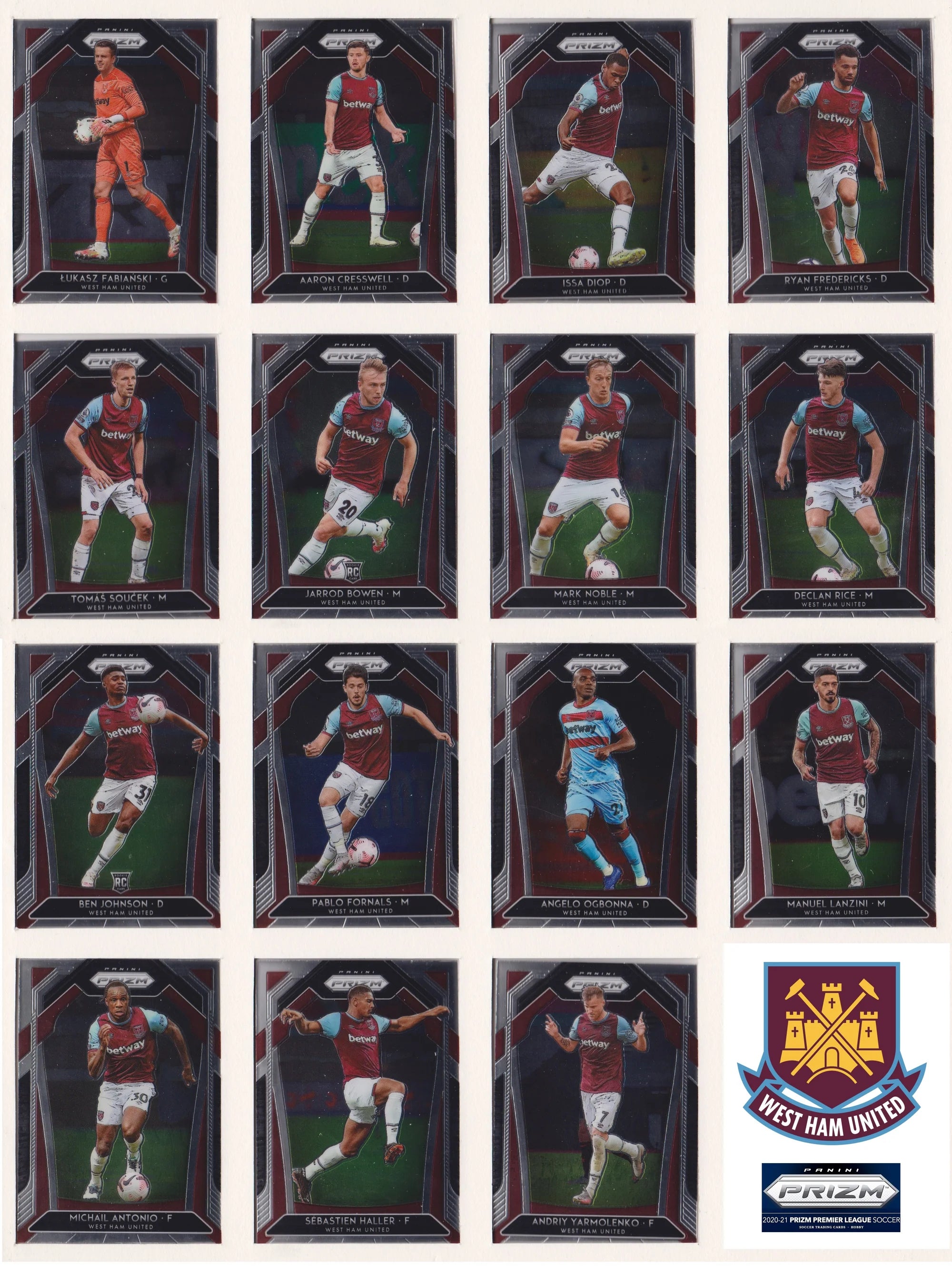 WEST HAM UNITED - "SUPERLOT" - PRIZM 2020/21 - 23 PARALLELLER/ INSERTS, 3 NUMMERERTE & LAGSETT