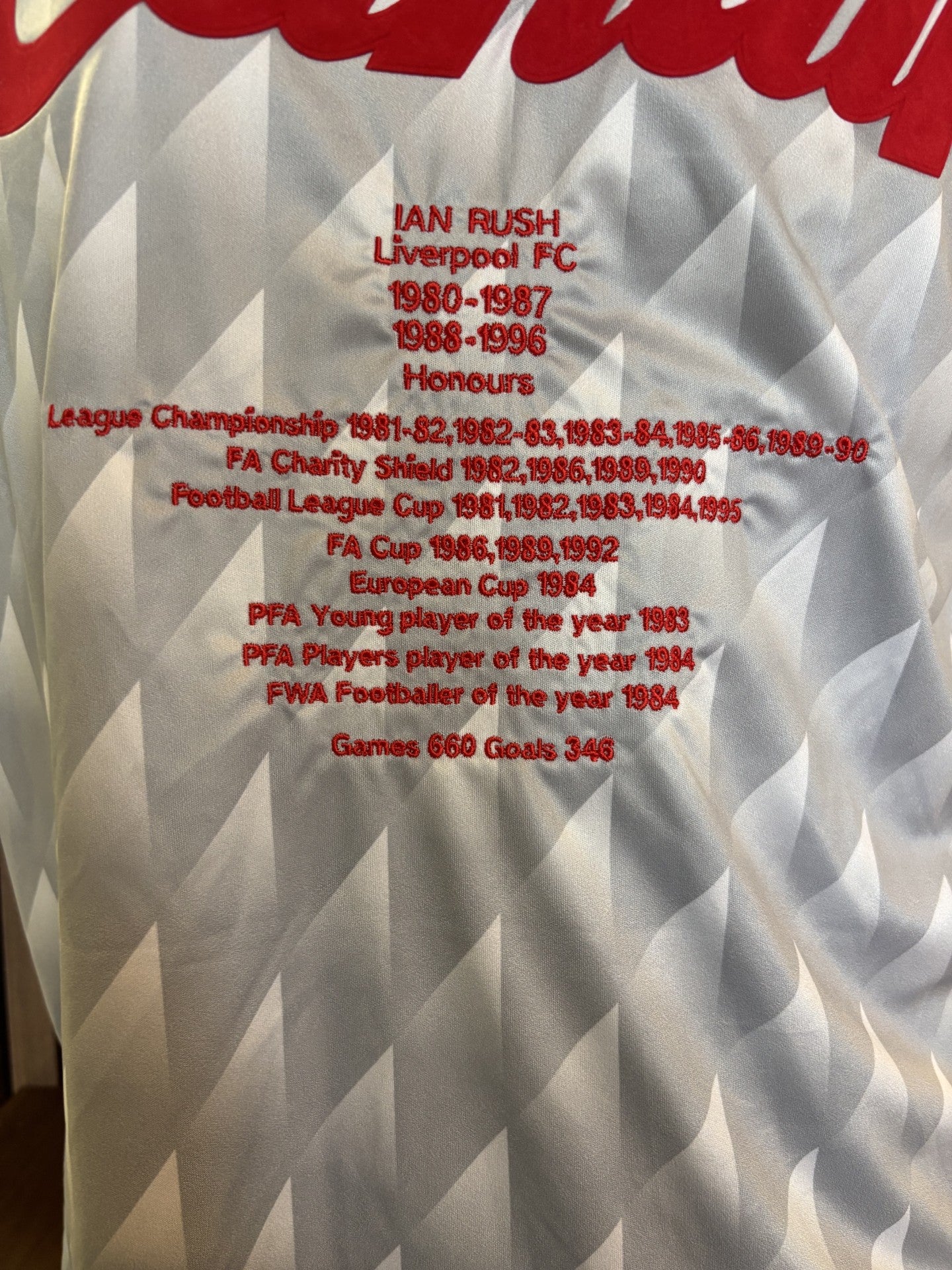 IAN RUSH - HONOURS SHIRT - SIGNERT DRAKT MED EKTEHETSBEVIS/COA