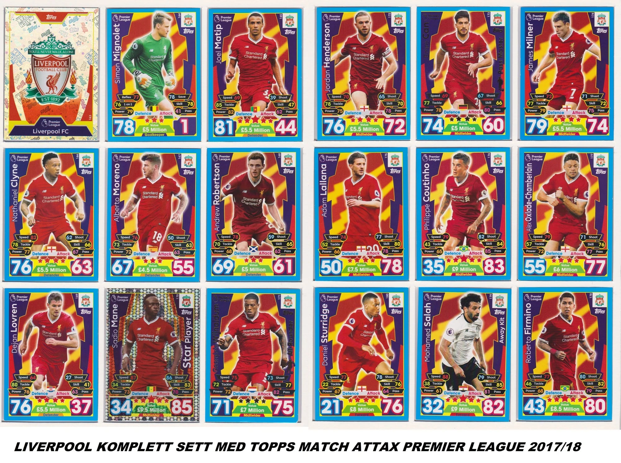 LIVERPOOL LAGSETT - FÅ 3 BETAL FOR 2 - PANINI PRIZM & TOPPS MATCH ATTAX