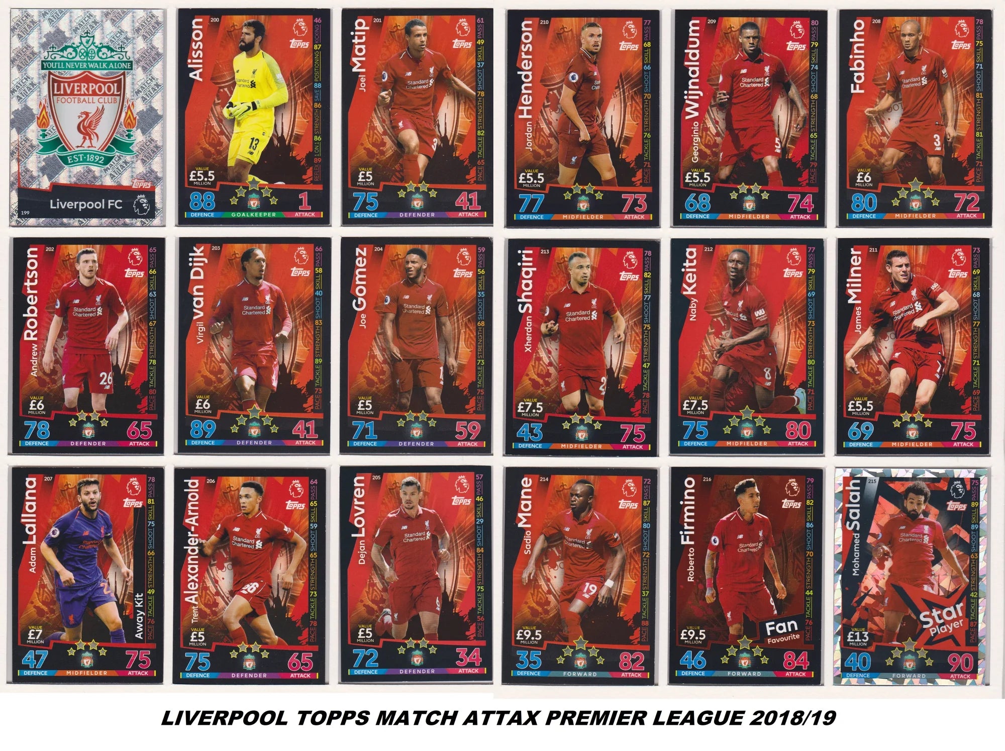 LIVERPOOL LAGSETT - FÅ 3 BETAL FOR 2 - PANINI PRIZM & TOPPS MATCH ATTAX