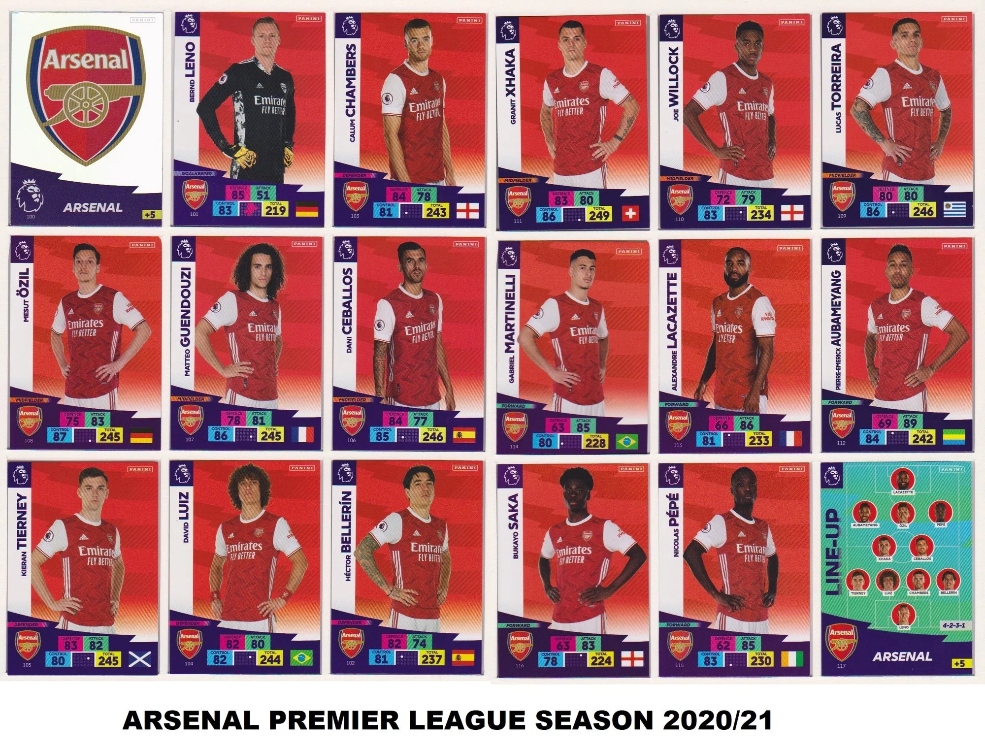 ARSENAL - LAGSETT LOT - PANINI ADRENALYN XL PREMIER LEAGUE - 3 ÅRGANGER
