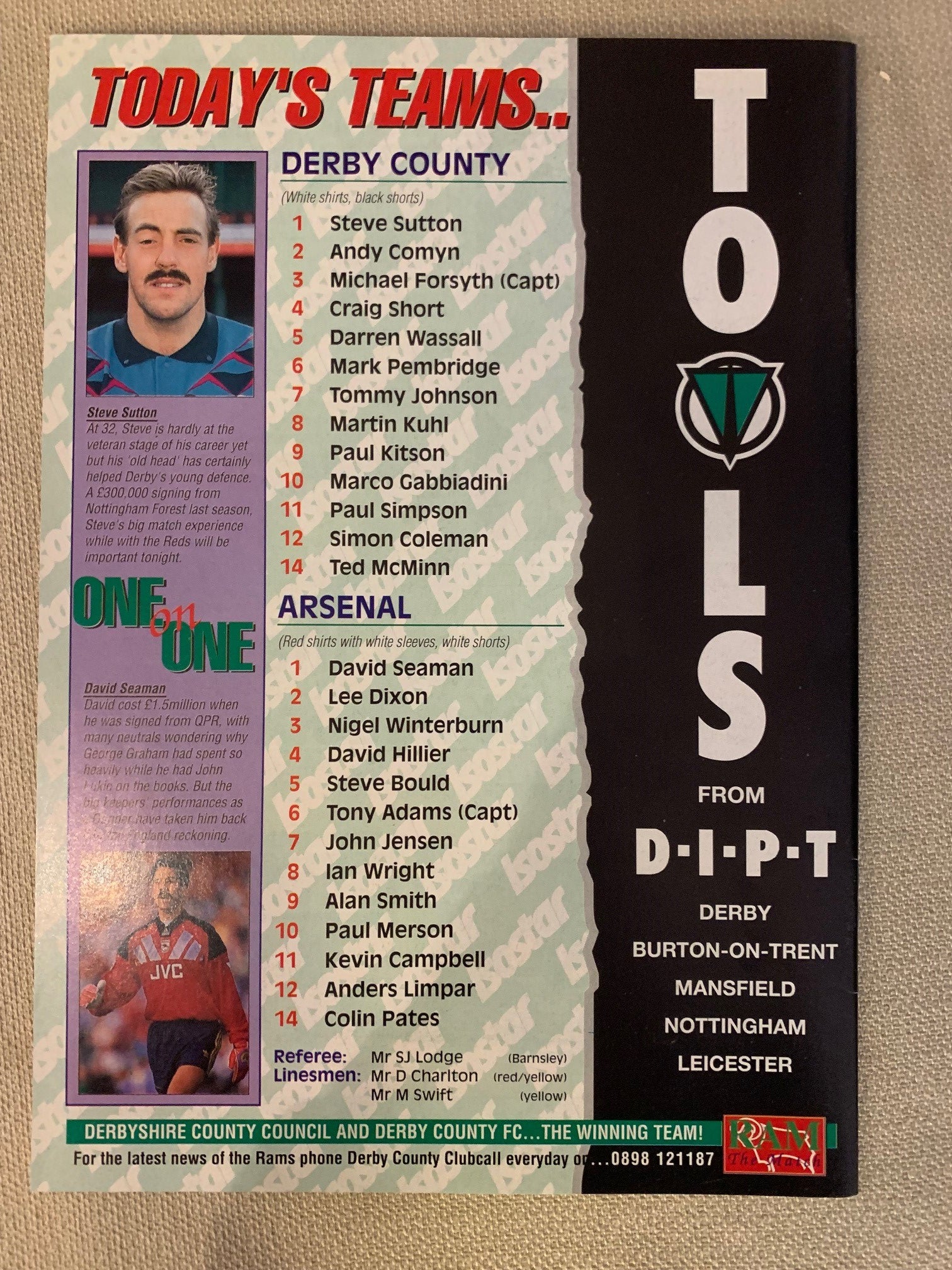 1992-28.10 - DERBY COUNTY VS ARSENAL