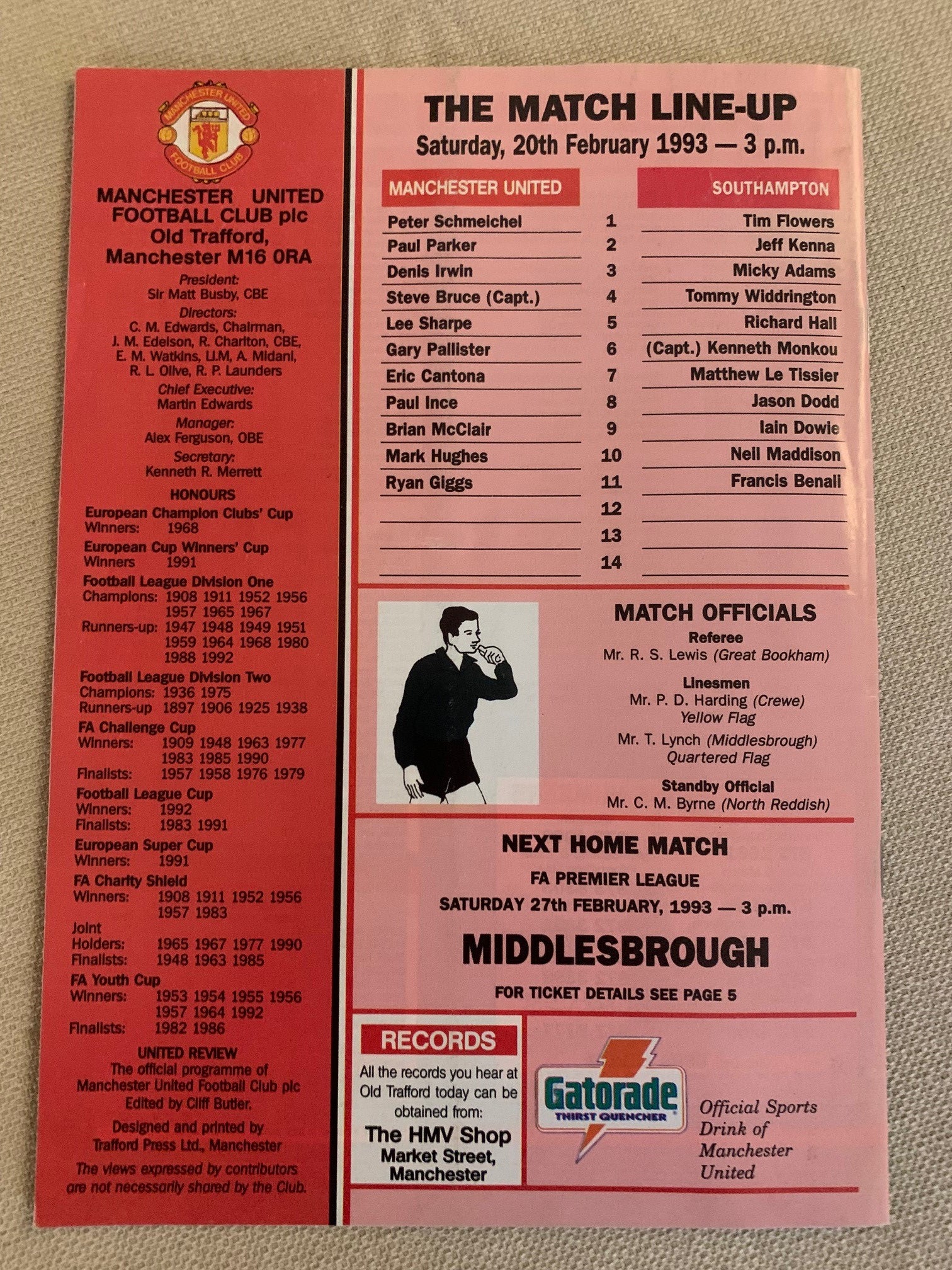 1993-20.02 - MANCHESTER UNITED VS SOUTHAMPTON