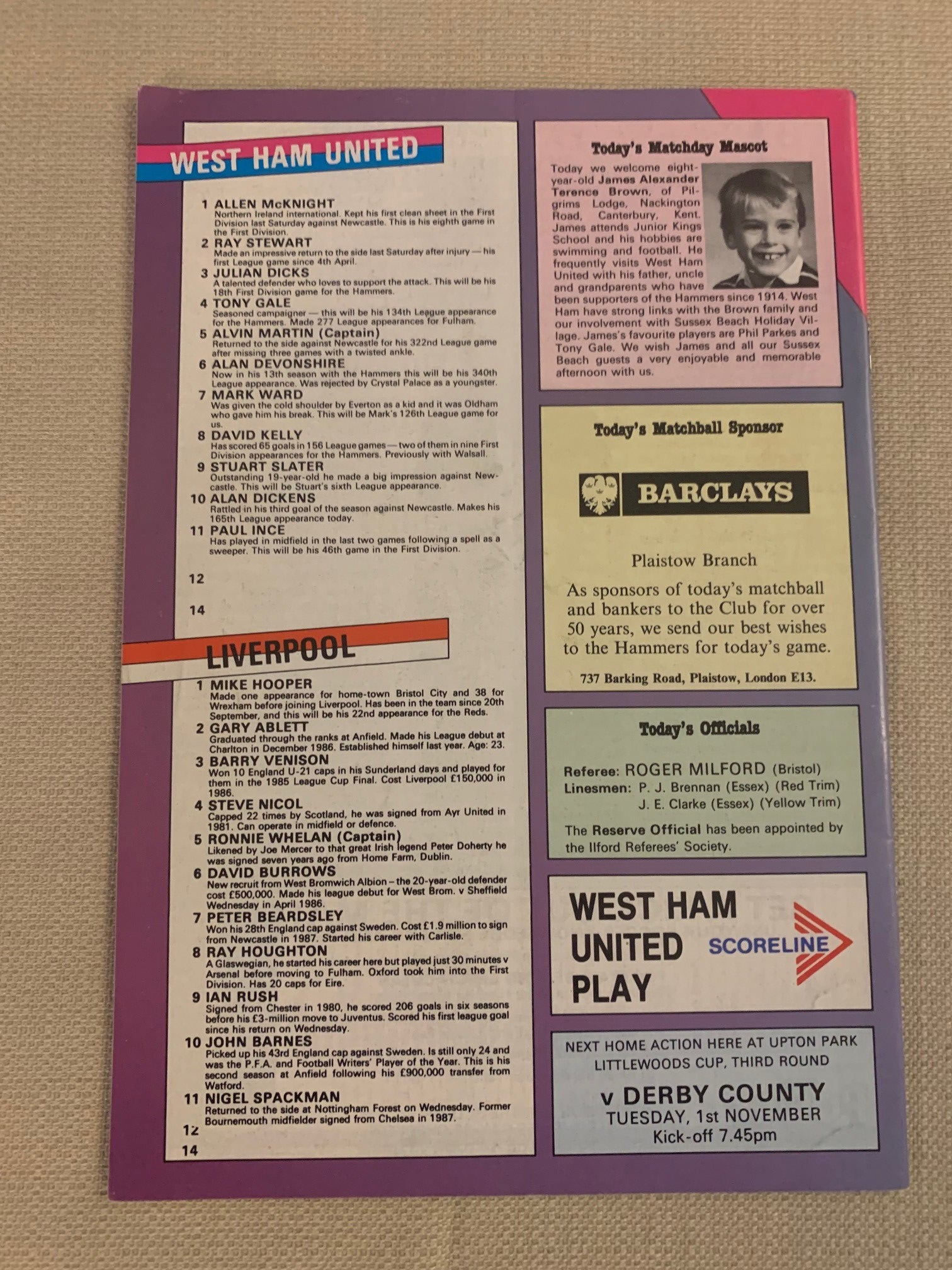 1988-29.10- WEST HAM UNITED - LIVERPOOL