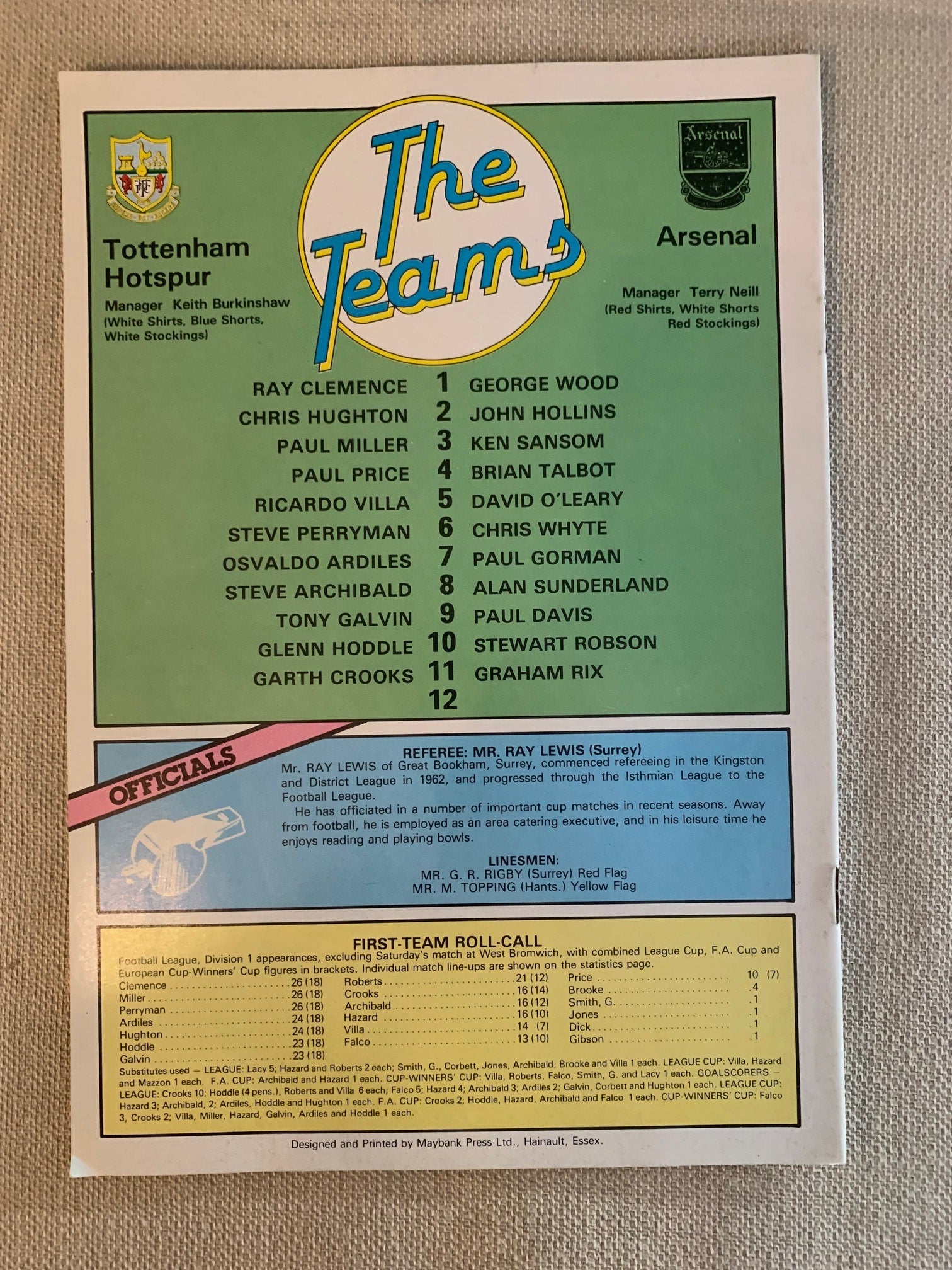 1982-29.03 - TOTTENHAM HOTSPUR VS ARSENAL