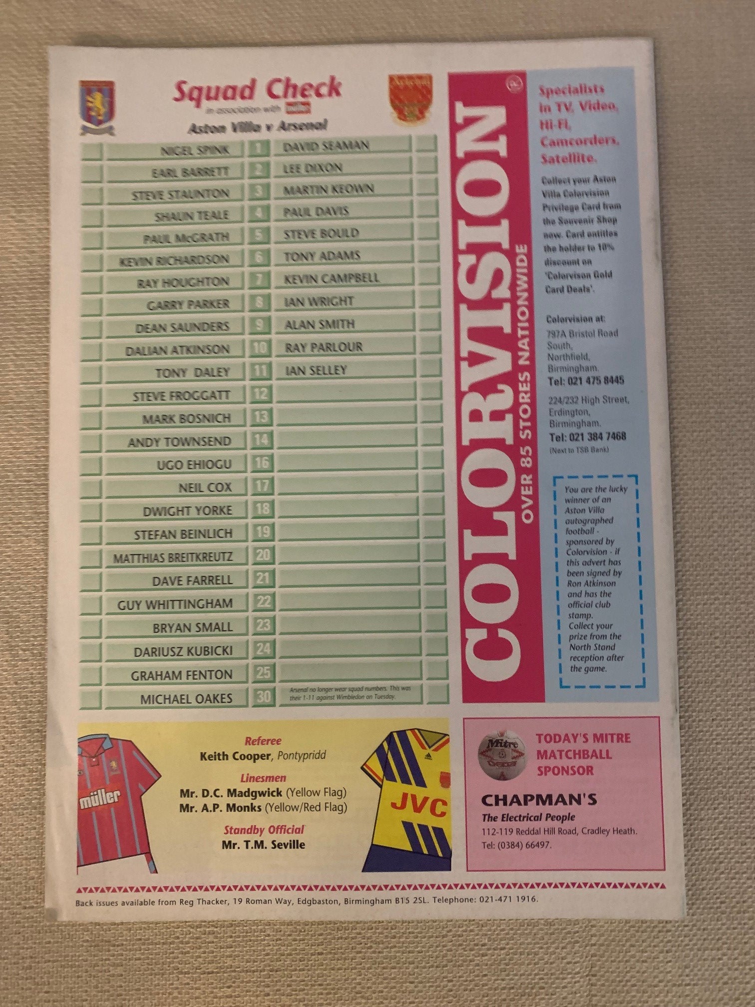 1994-23.04 - ASTON VILLA VS ARSENAL