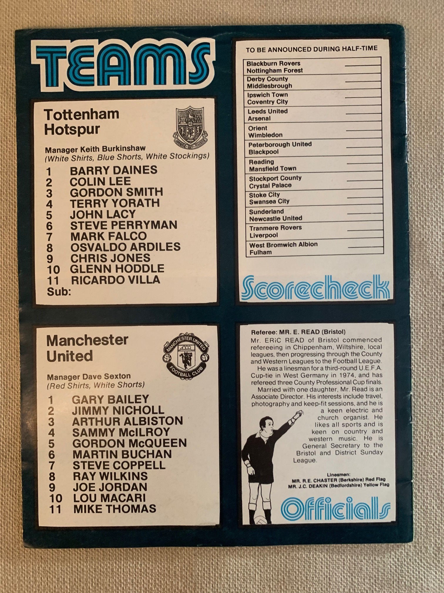 1979-29.08 - TOTTENHAM HOTSPUR VS MANCHESTER UNITED