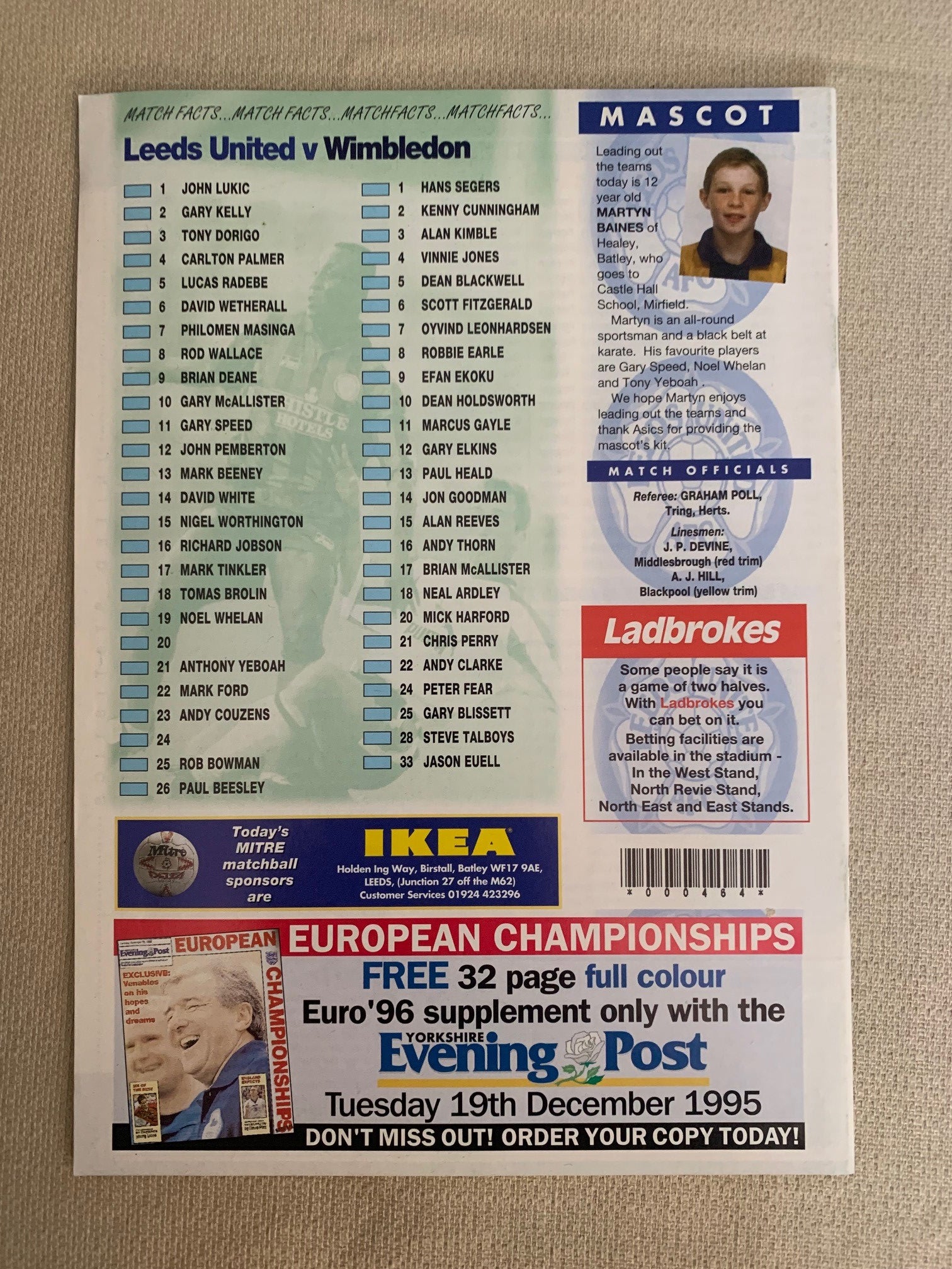 1995-09.12 -  LEEDS UNITED VS WIMBLEDON