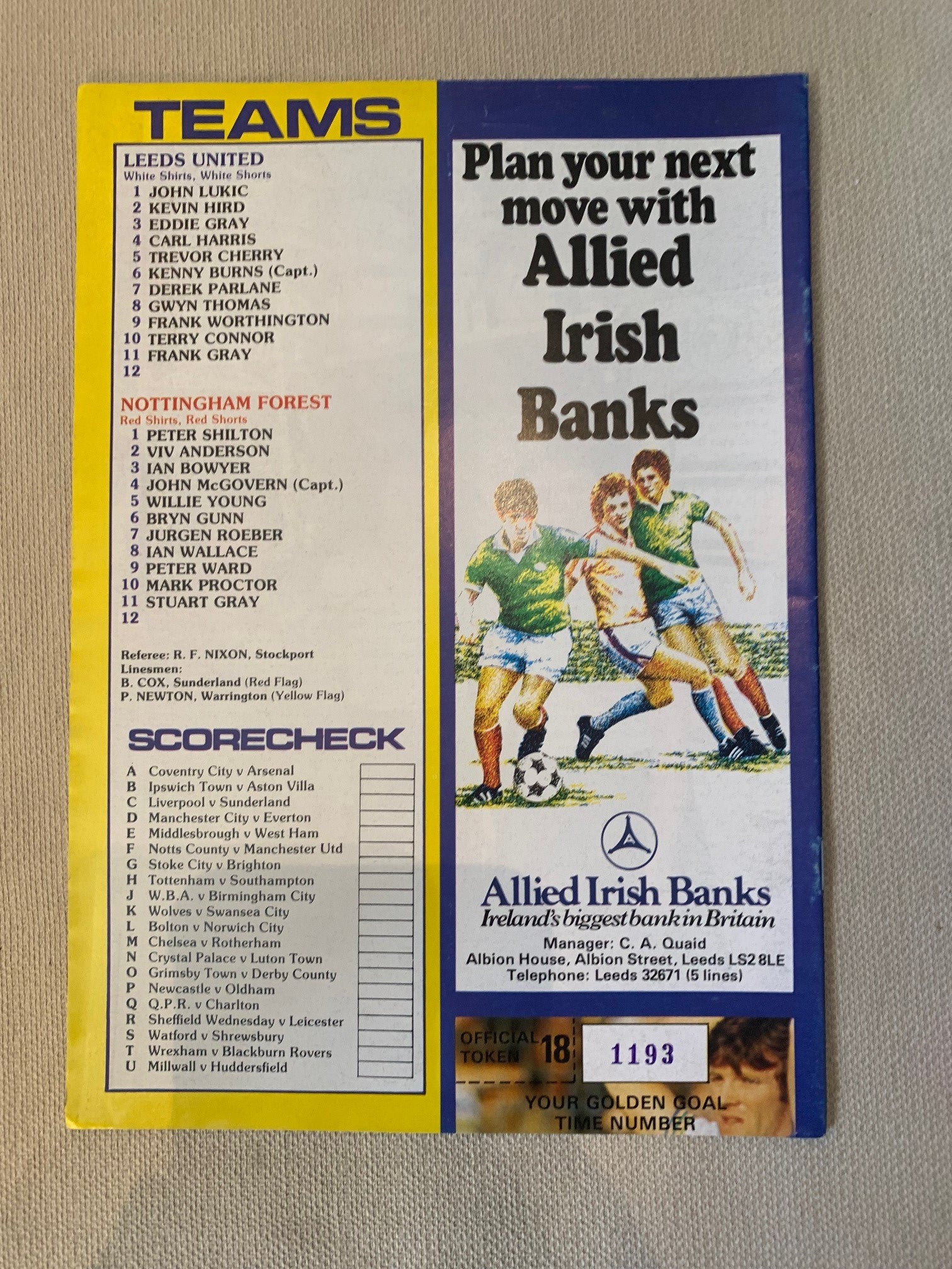 1982-20.3 - LEEDS UNITED VS NOTTINGHAM FOREST