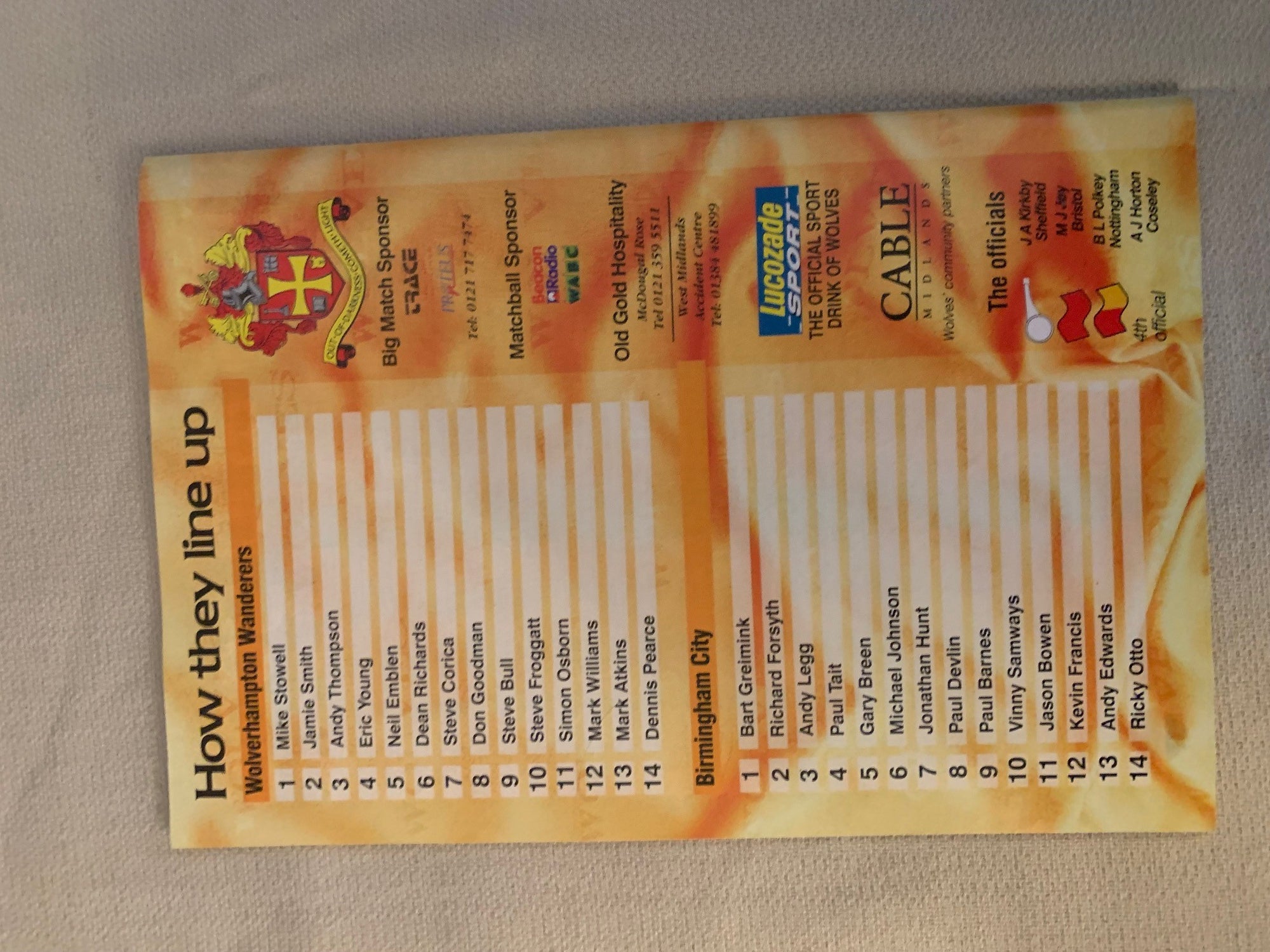 1996-23.03 - WOLVERHAMPTON WANDERERS VS BIRNMINGHAM CITY