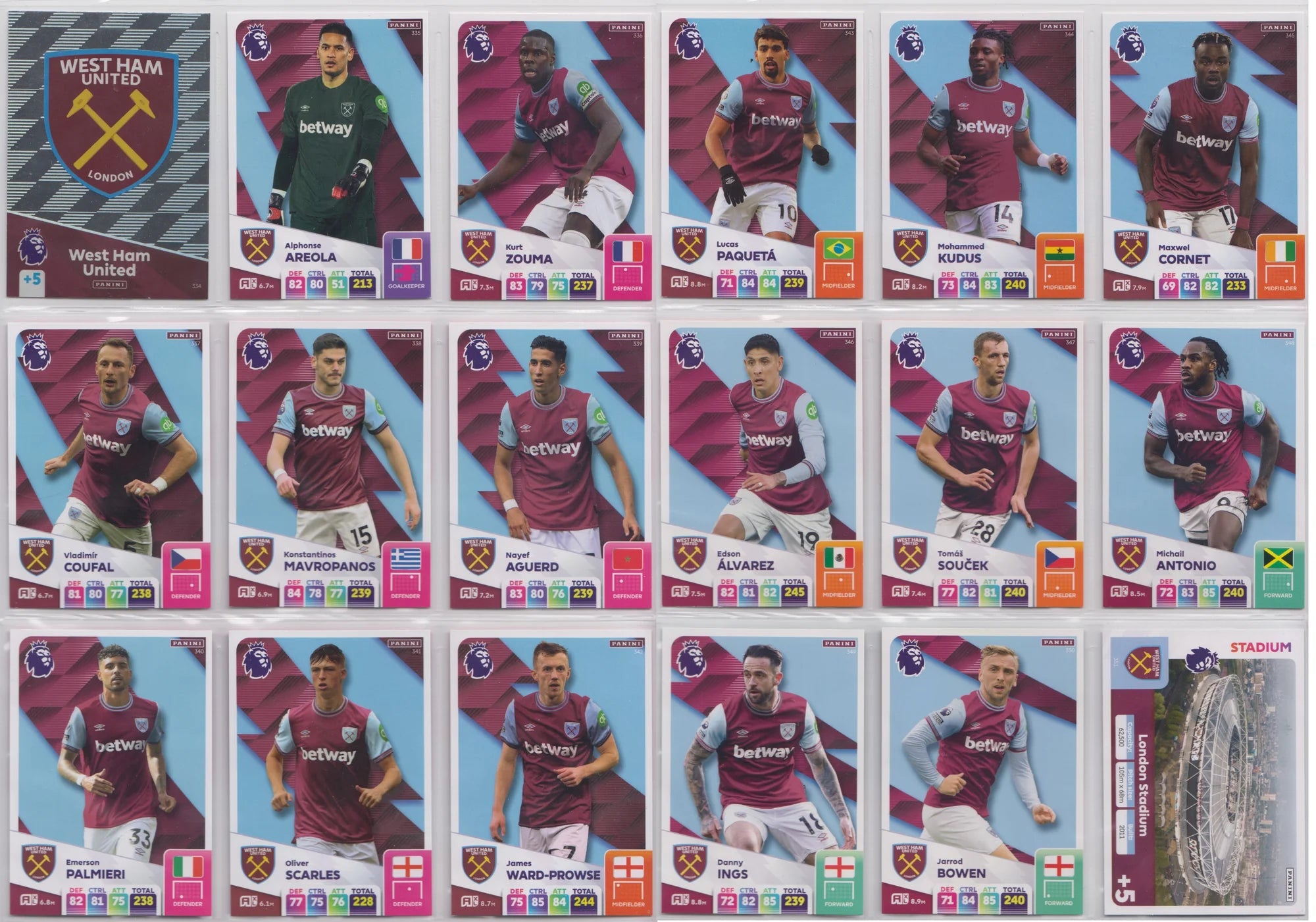 WEST HAM UNITED - LOT - 2 PREMIER LEAGUE LAGSETT 2019/20 X 2025