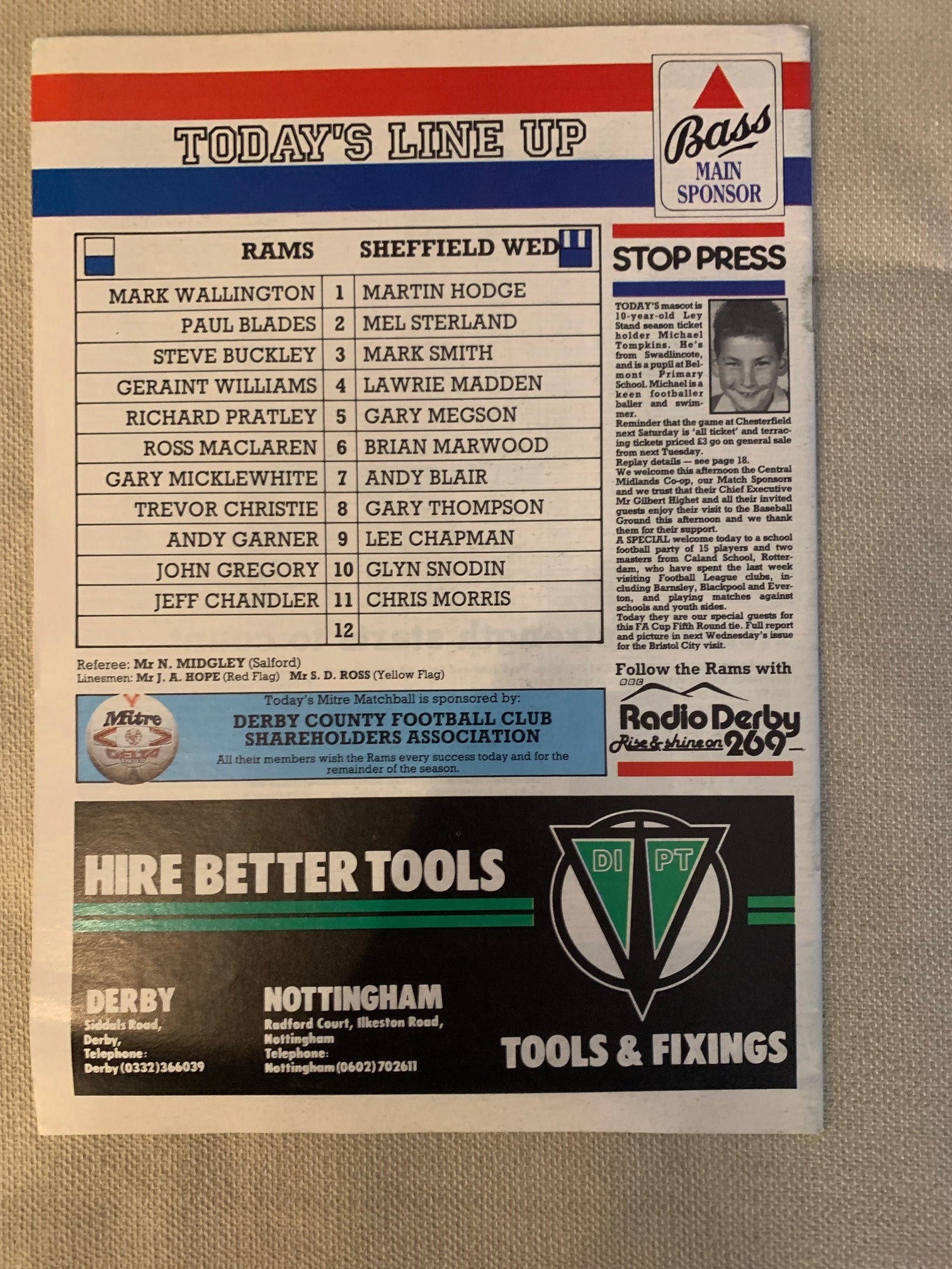 1986-15.02- 27.03 - DERBY COUNTY VS SHEFFIELD WEDNESDAY.