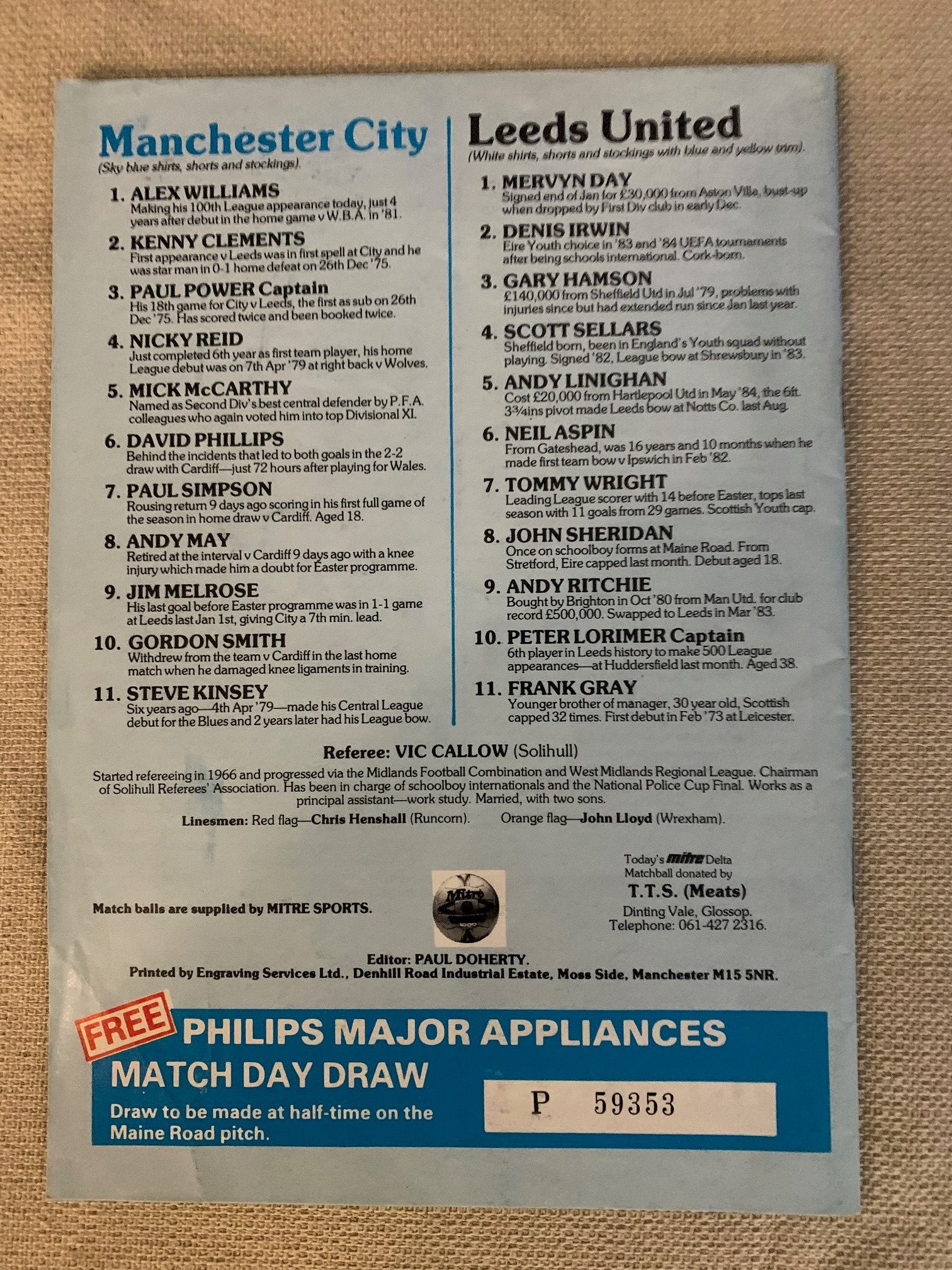 1985-08.04 - MANCHESTER CITY VS LEEDS UNITED