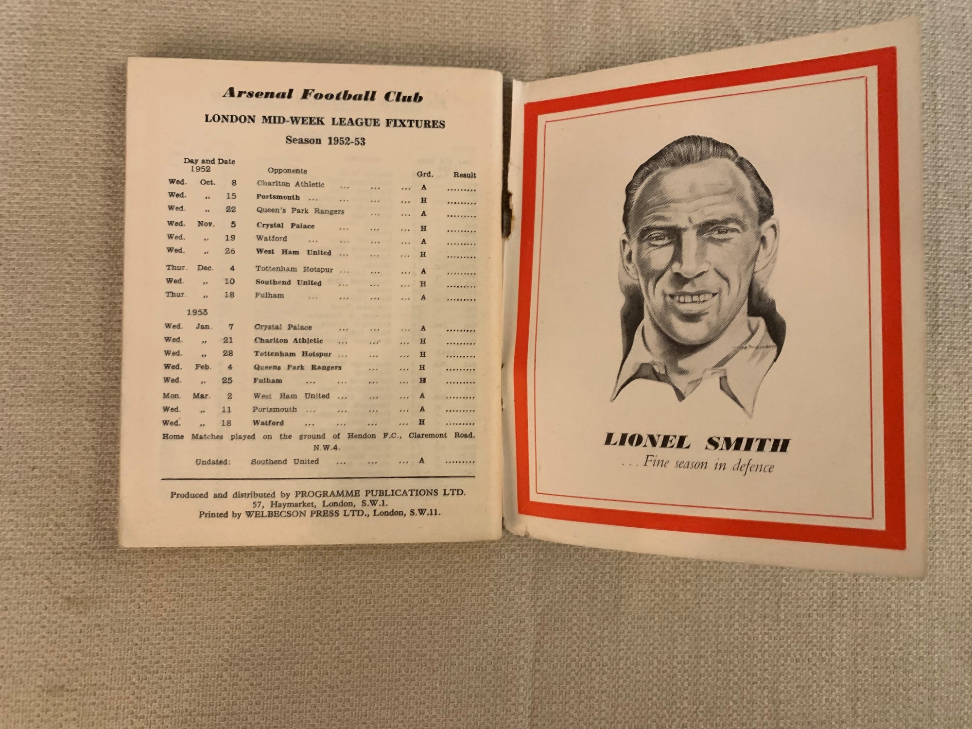 ARSENAL - 1952/53 - ARSENAL OFFICIAL HANDBOOK SEASON 1952/53