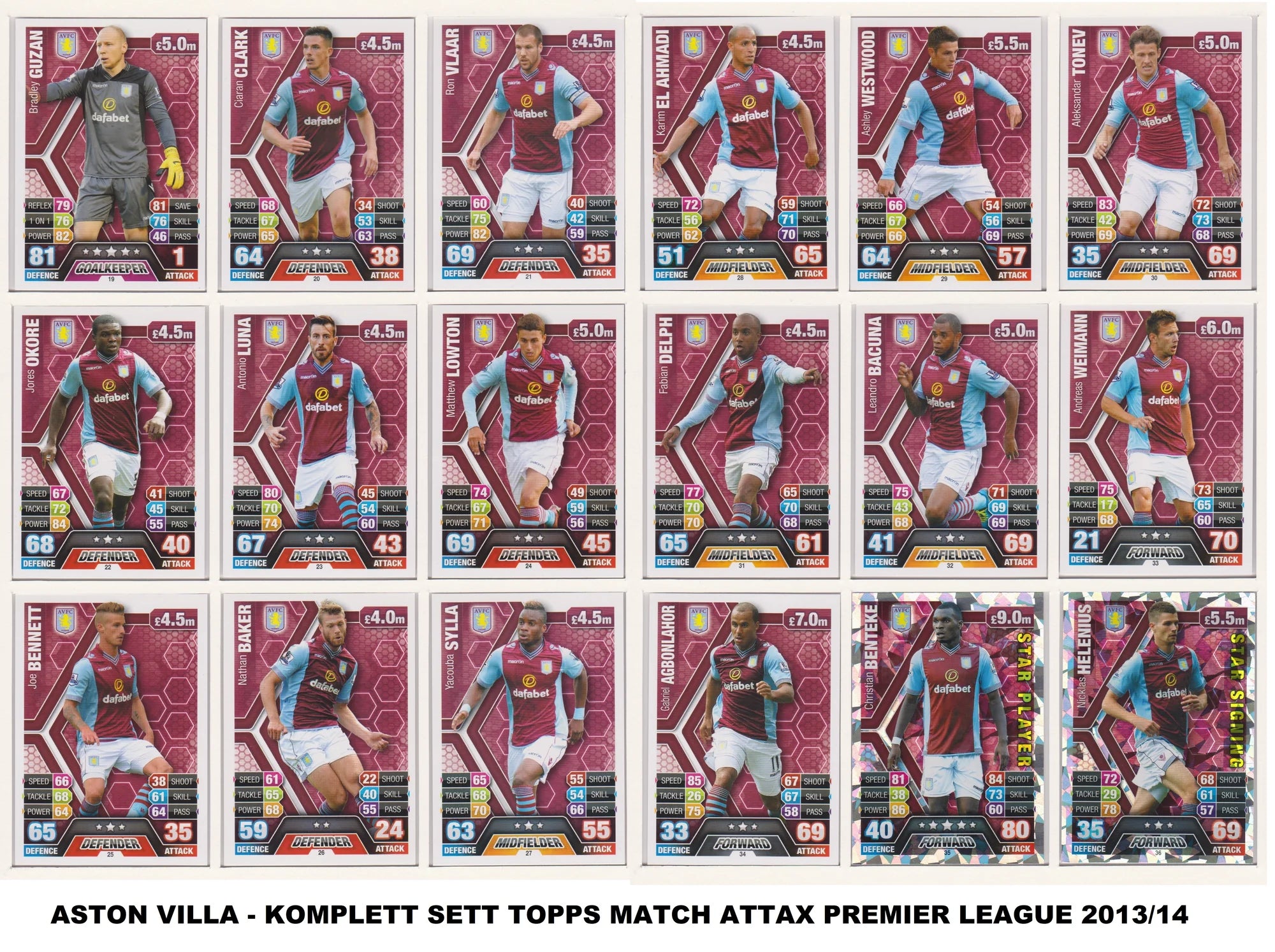 ASTON VILLA - LOT - MATCH ATTAX - 8 LAGSETT