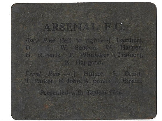 ARSENAL - FOOTBALL TEAMS - TOPICAL TIMES - METAL CARD