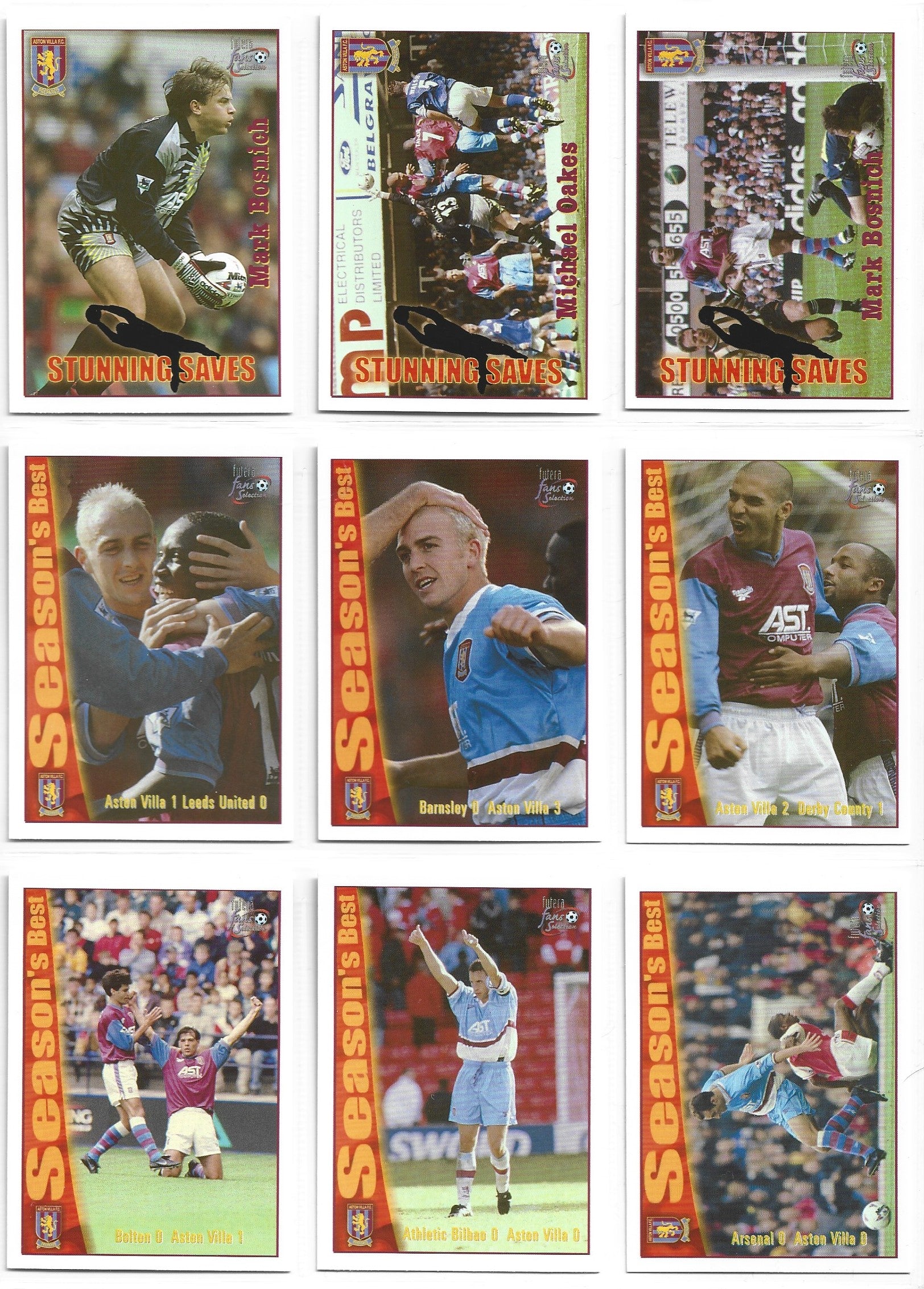 ASTON VILLA  - KOMPLETT SETT - FUTERA FANS SELECTION 1997/98