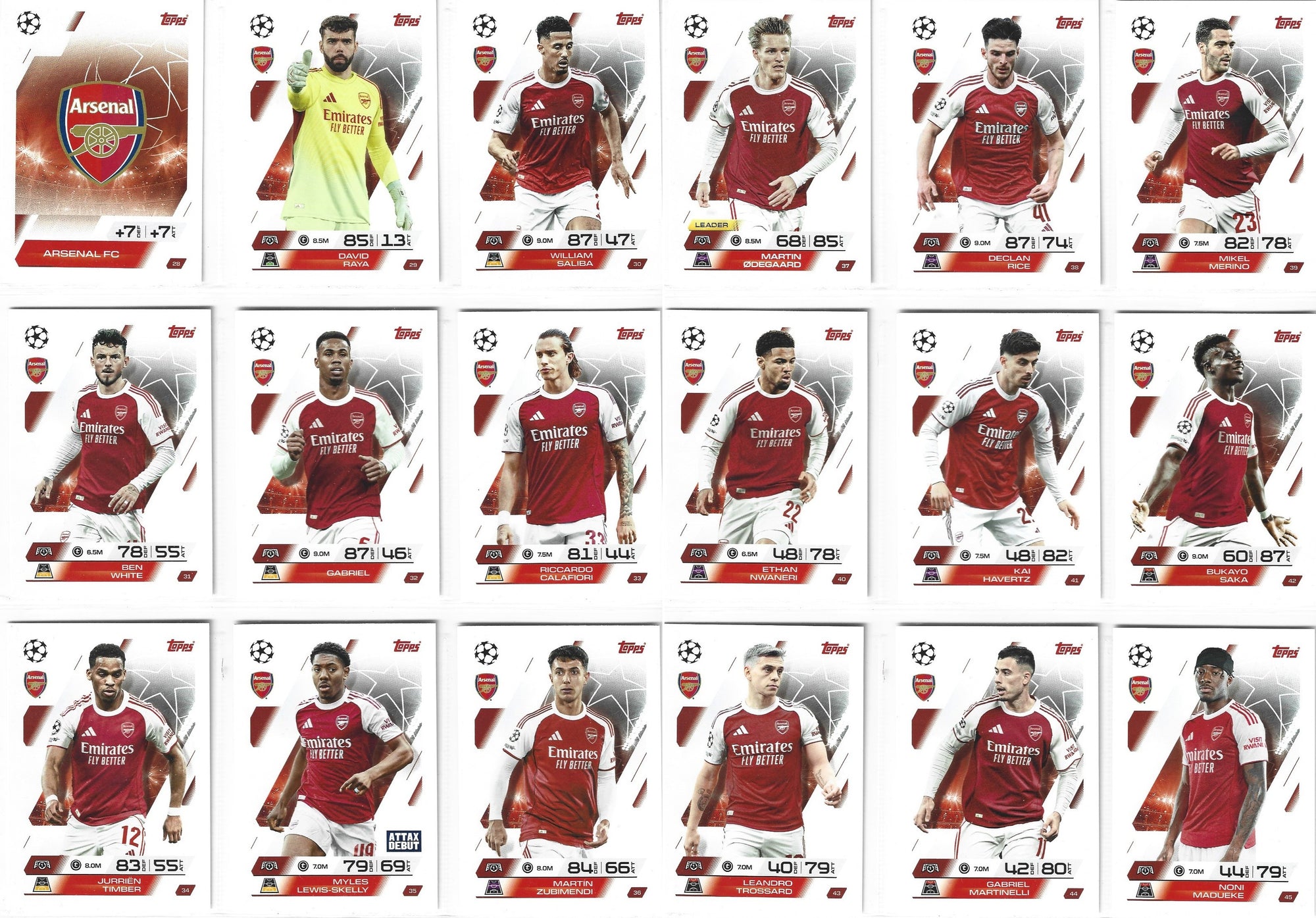 ARSENAL - KOMPLETT LAGSETT - TOPPS CHAMPIONS LEAGUE 2025/26