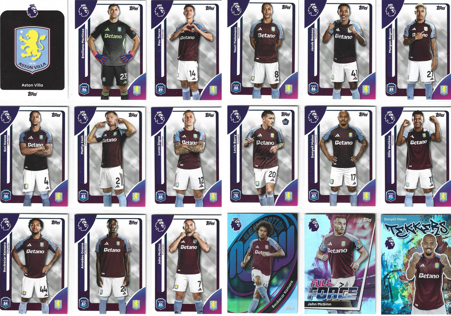 ASTON VILLA - KOMPLETT LAGSETT - TOPPS PREMIER LEAGUE 2025/26