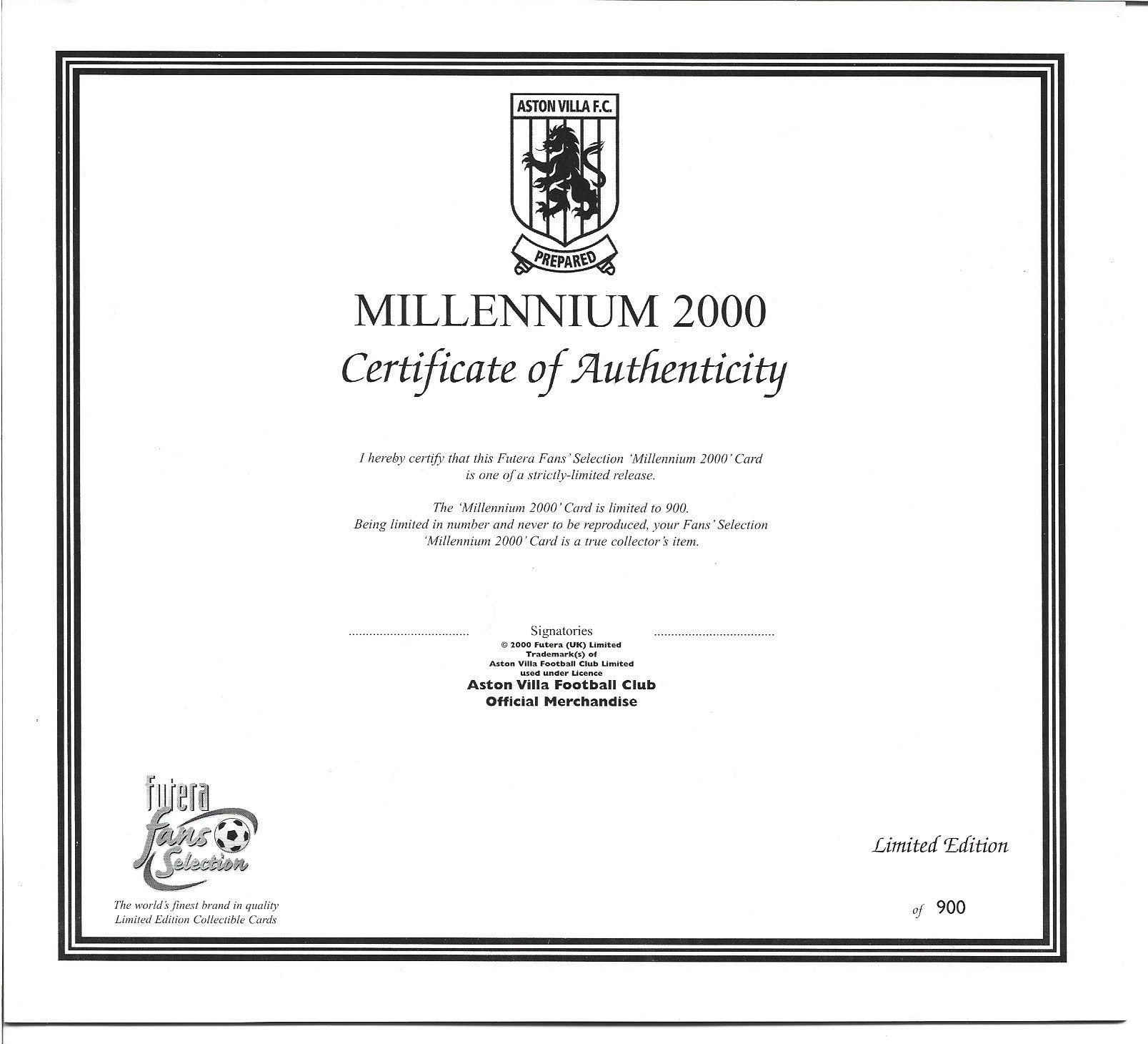 ASTON VILLA - FUTERA FANS SELECTION - MILLENIUM 2000 #900