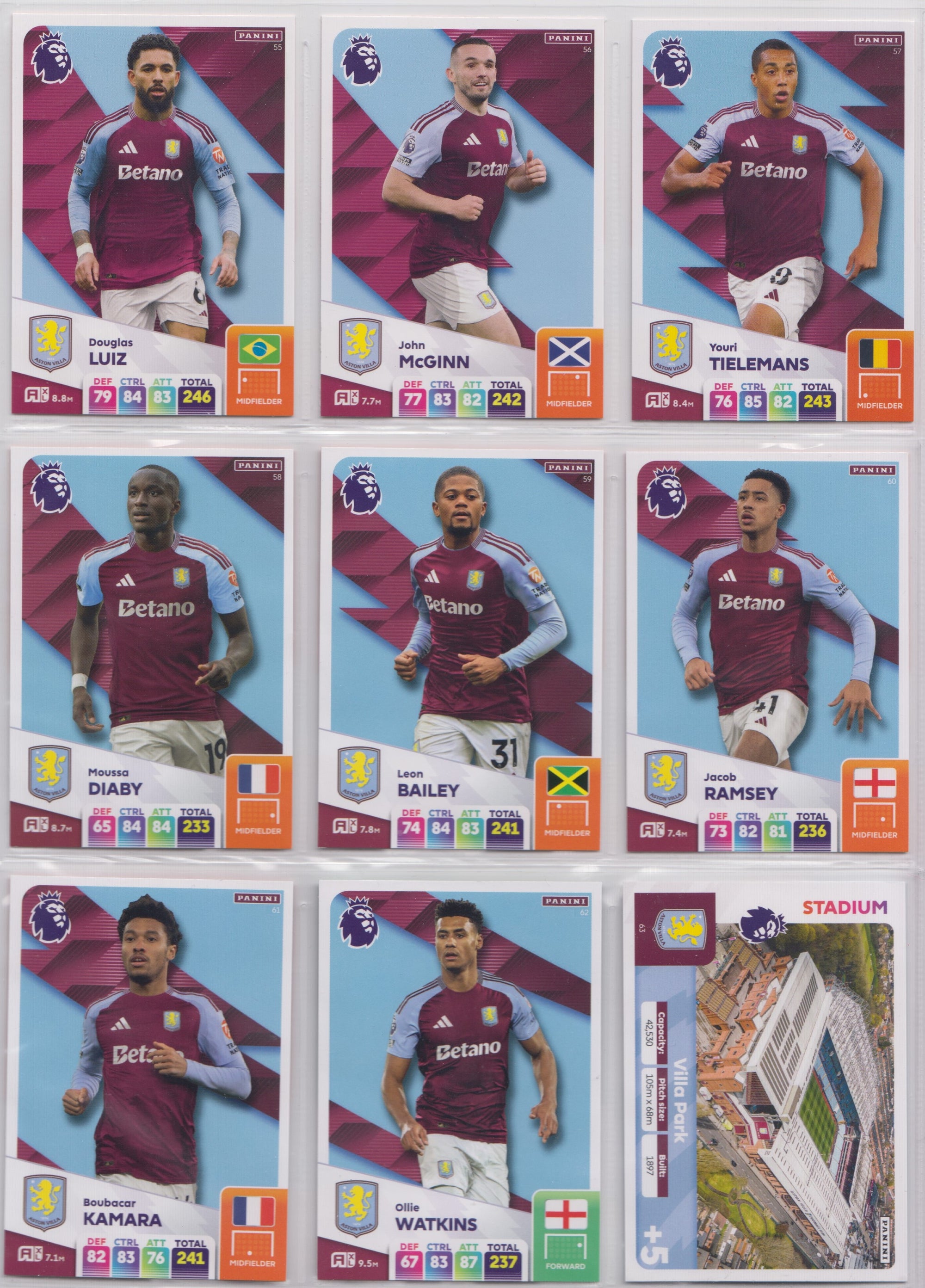 ASTON VILLA - KOMPLETT LAGSETT - PANINI ADRENALYN XL PREMIER LEAGUE 2024/25