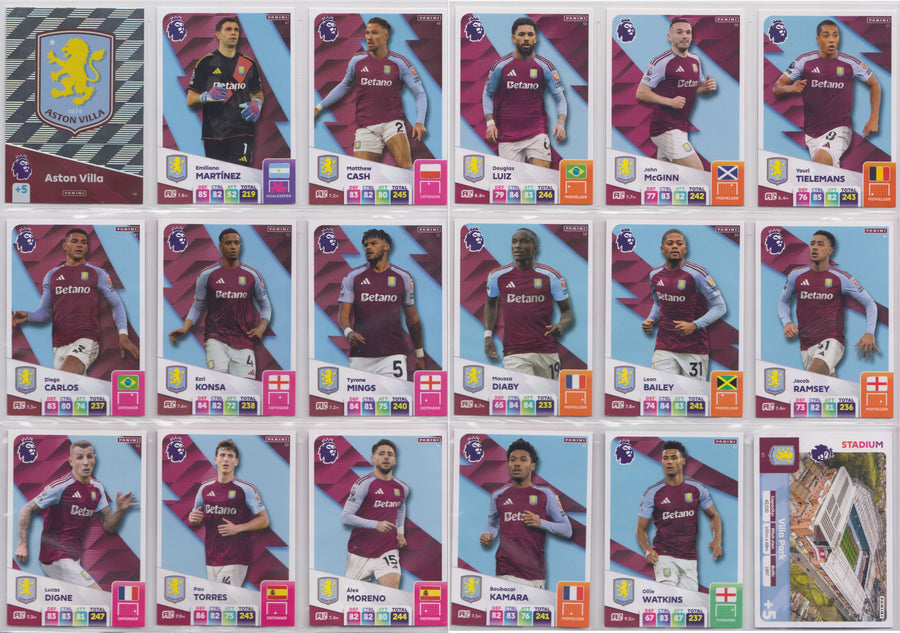 ASTON VILLA - KOMPLETT LAGSETT - PANINI ADRENALYN XL PREMIER LEAGUE 2024/25