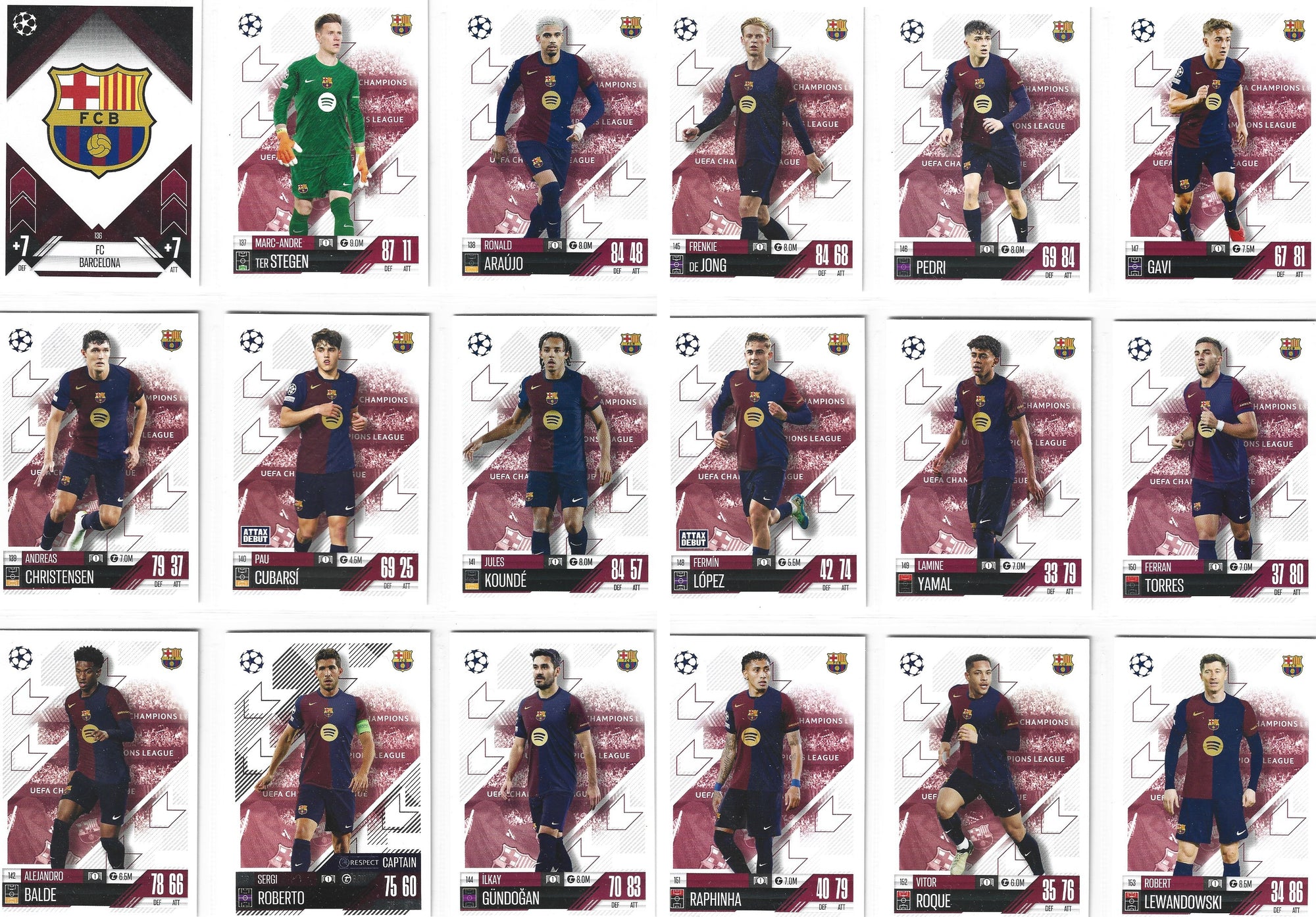 000. BARCELONA - KOMPLETT LAGSETT - TOPPS CHAMPIONS LEAGUE 2024/25
