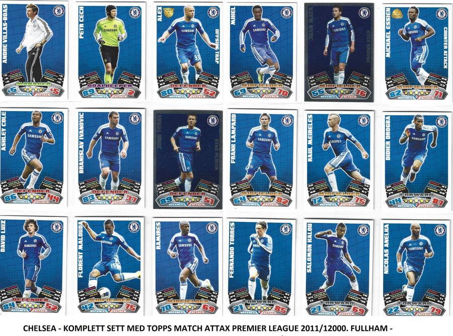 000. CHELSEA FC - KOMPLETT SETT MED TOPPS MATCH ATTAX PREMIER LEAGUE 2011/12