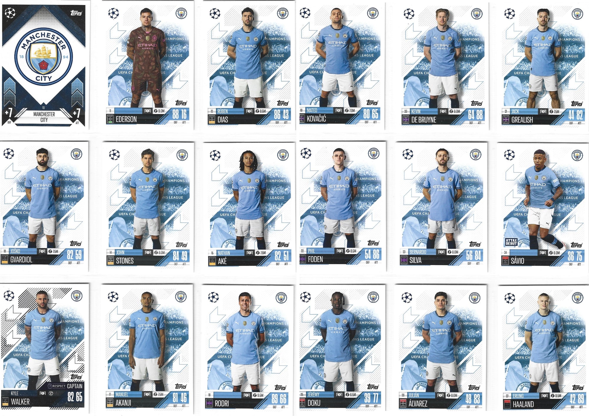 000. MANCHESTER CITY - KOMPLETT LAGSETT - TOPPS CHAMPIONS LEAGUE 2024/25