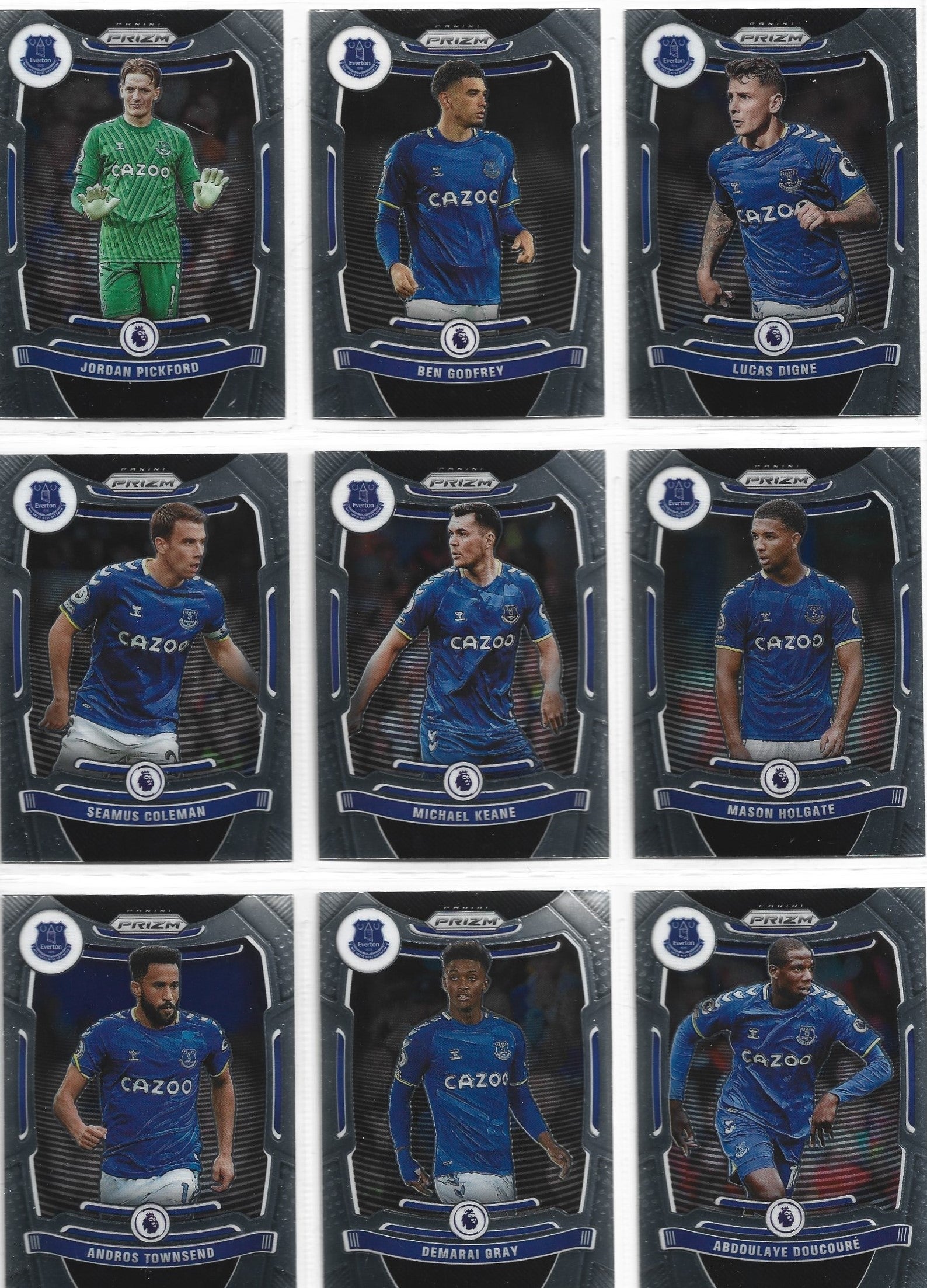 EVERTON - PANINI PRIZM PREMIER LEAGUE 2021/22 - KOMPLETT SETT