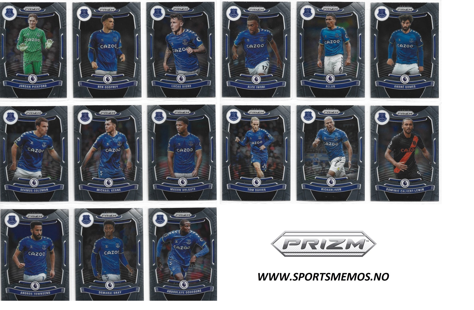 EVERTON - PANINI PRIZM PREMIER LEAGUE 2021/22 - KOMPLETT SETT