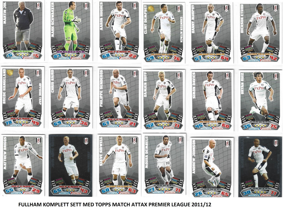 000. FULLHAM - KOMPLETT SETT MED TOPPS MATCH ATTAX PREMIER LEAGUE 2011/12