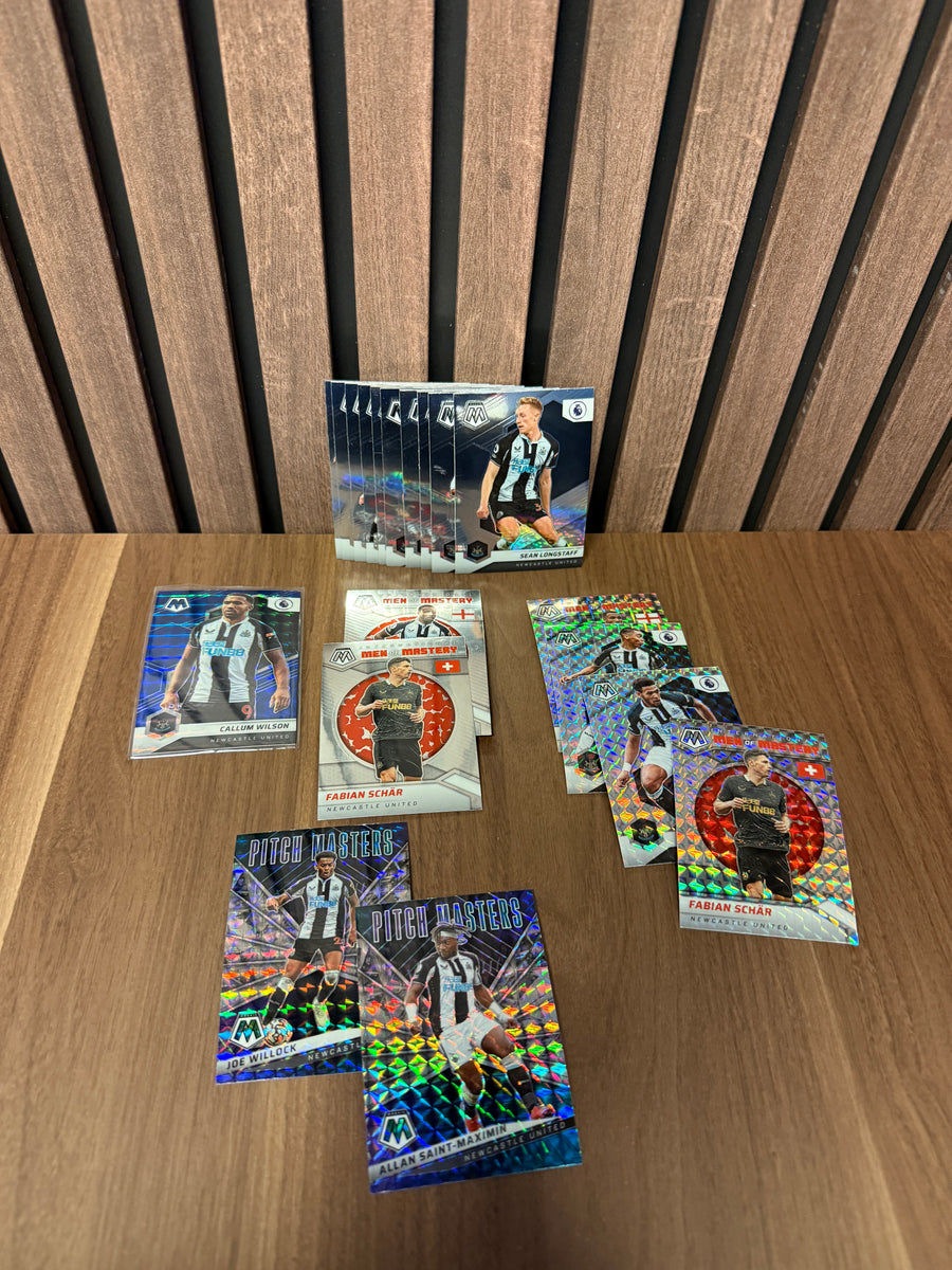 NEWCASTLE UNITED - LOT - PANINI MOSAIC - PARALLELLER, INSERTS, NUMMERERTE OG LAGSETT