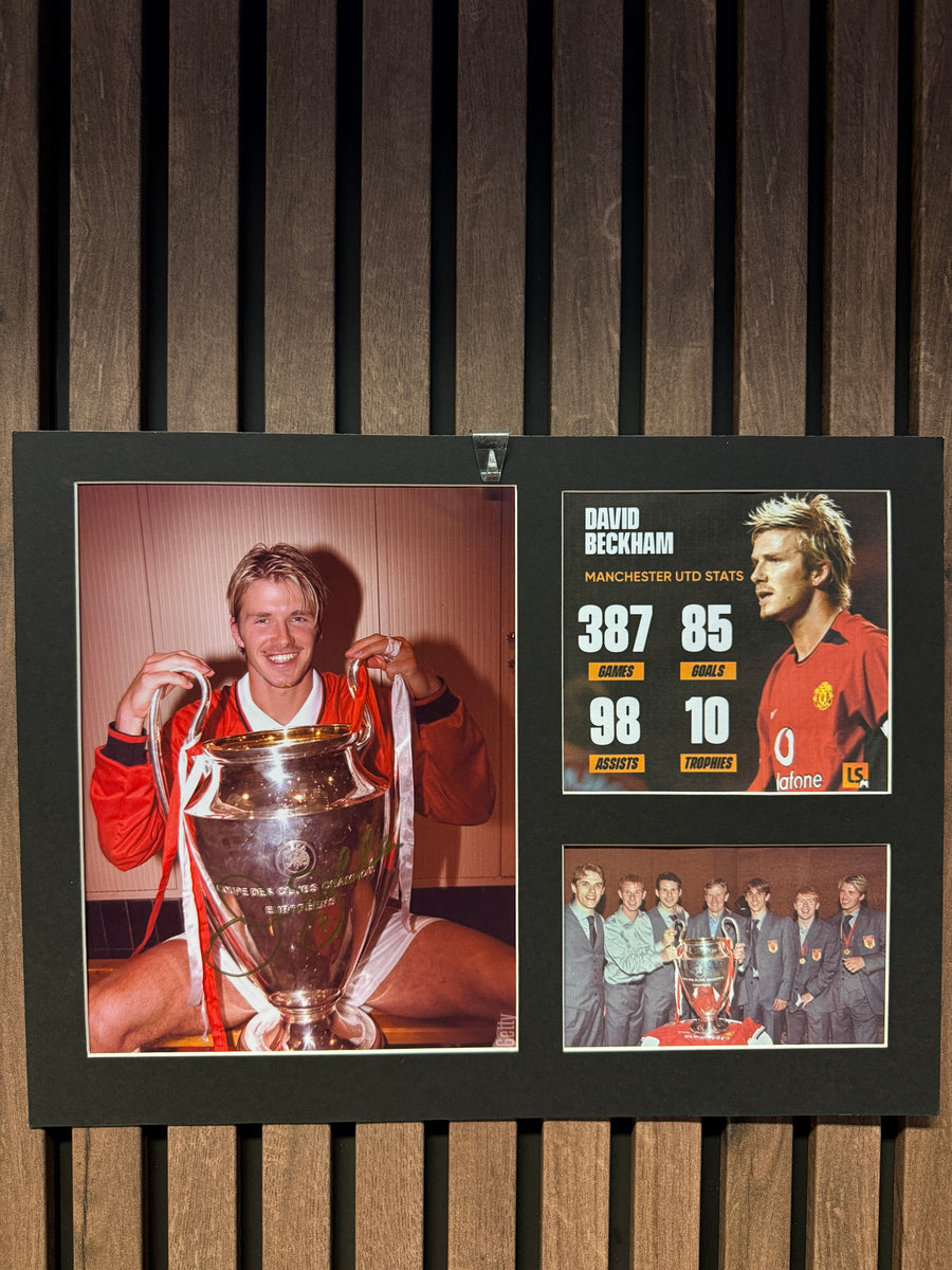 SIR DAVID BECKHAM - SIGNERT BILDEMONTAGE MED EKTEHETSBEVIS/COA