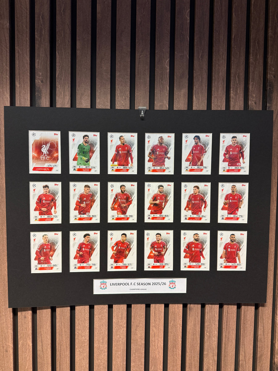 0. LIVERPOOL F.C. FOTBALLKORT MONTAGE - TOPPS MATCH ATTAX CHAMPIONS LEAGUE 2025/26 - FERDIG INNRAMMET