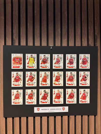 0. ARSENAL FC - FOTBALLKORT MONTAGE - TOPPS MATCH ATTAX CHAMPIONS LEAGUE 2025/26 - FERDIG INNRAMMET