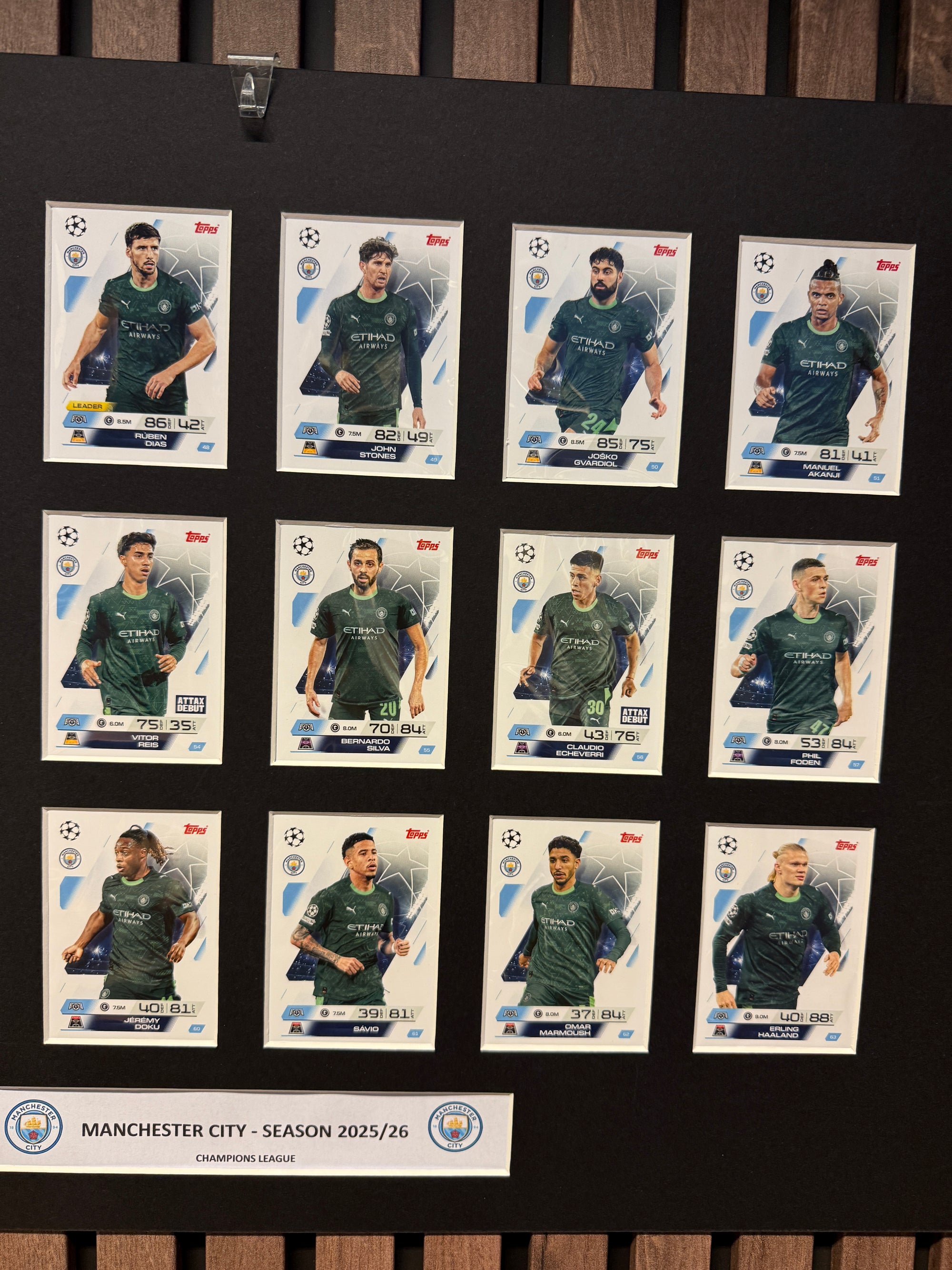 0. MANCHESTER CITY - FOTBALLKORT MONTAGE - TOPPS MATCH ATTAX CHAMPIONS LEAGUE 2025/26 - FERDIG INNRAMMET