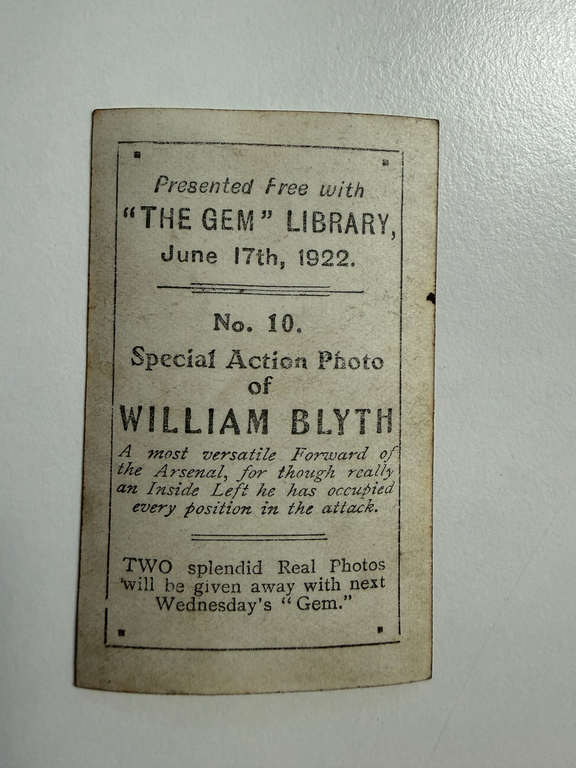 1922 - 10. WILLIAM BLYTH - ARSENAL - VINTAGEKORT