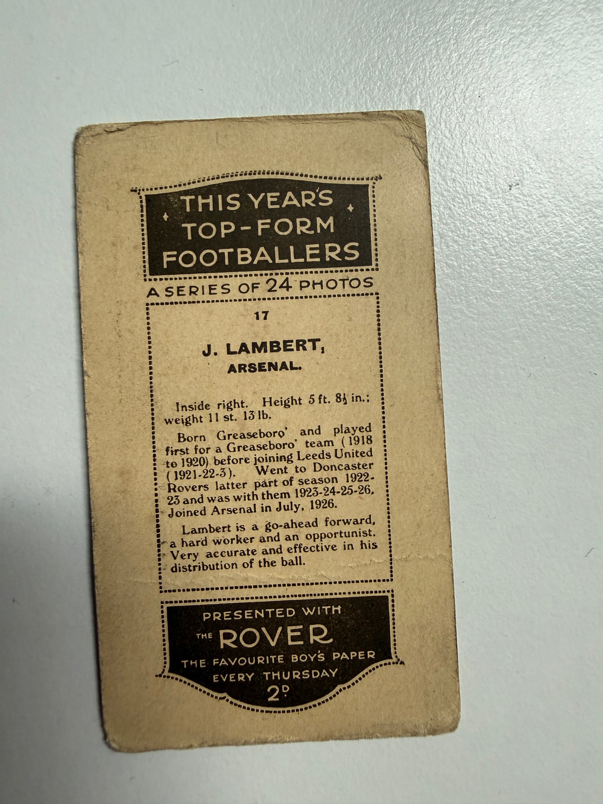 1924 - J. LABERT - ARSENAL - VINTAGEKORT