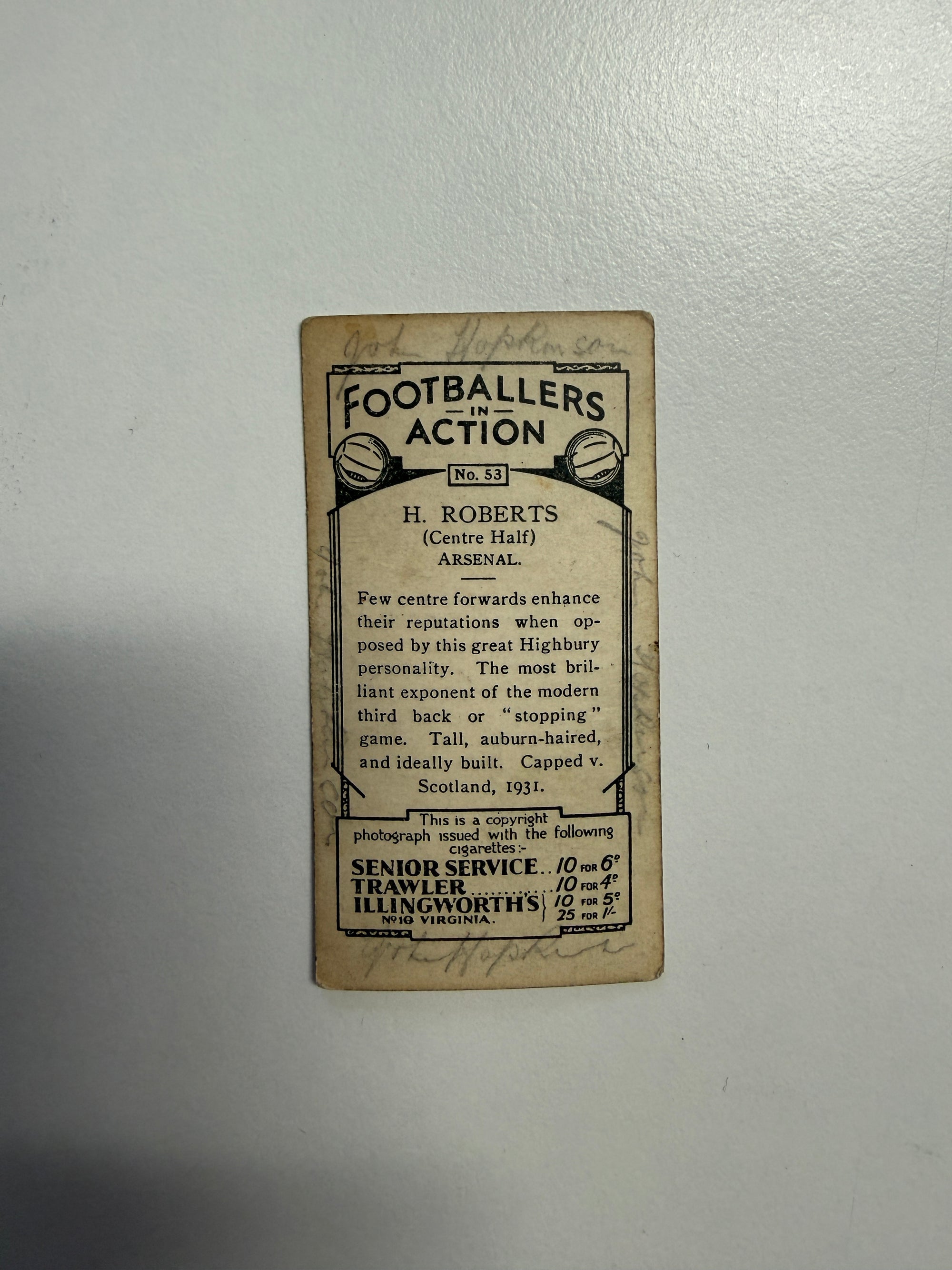 1934 - 53. H. ROBERTS - ARSENAL - VINTAGEKORT