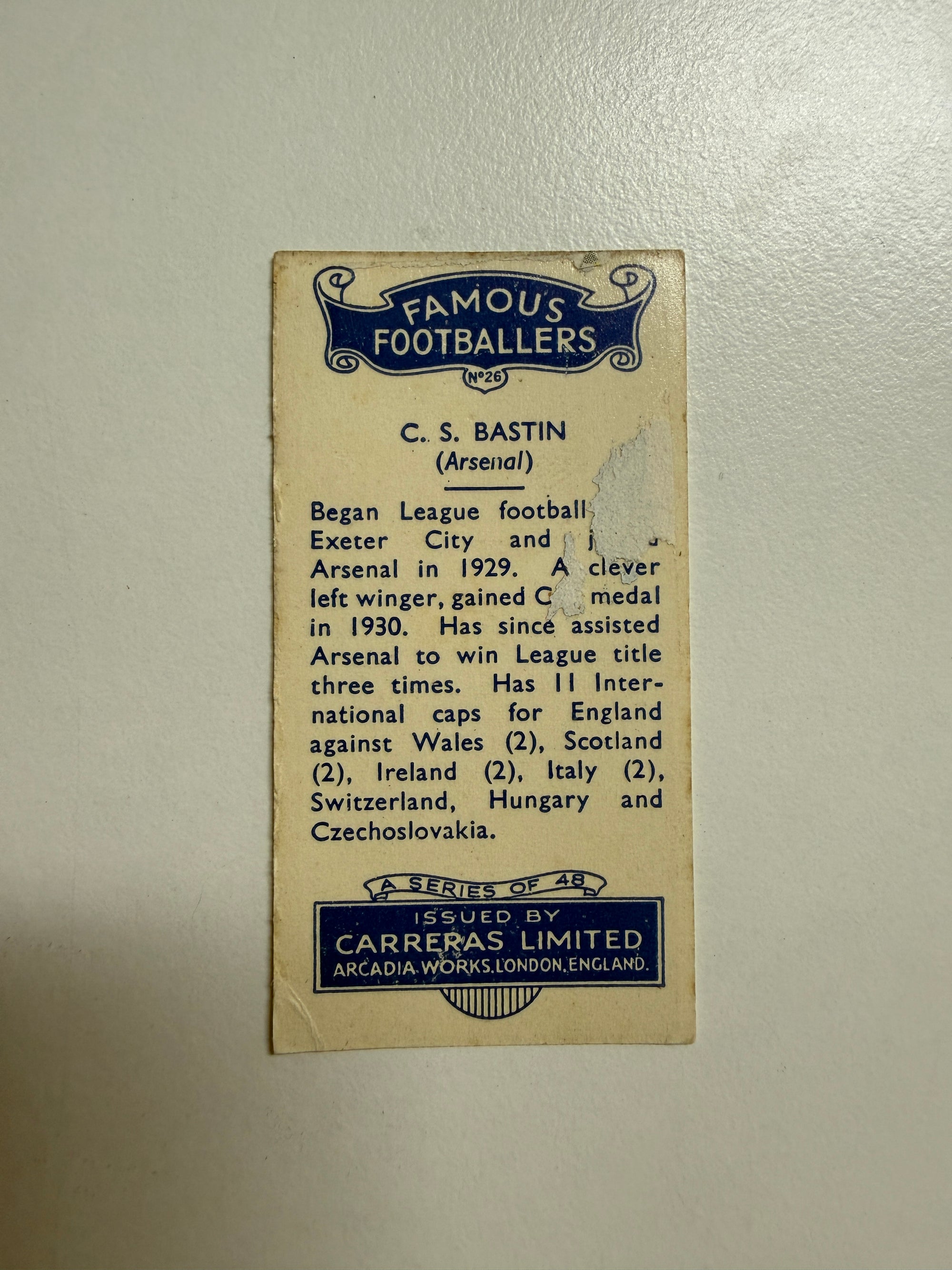 1935 - C. S. BASTIN - ARSENAL - VINTAGEKORT