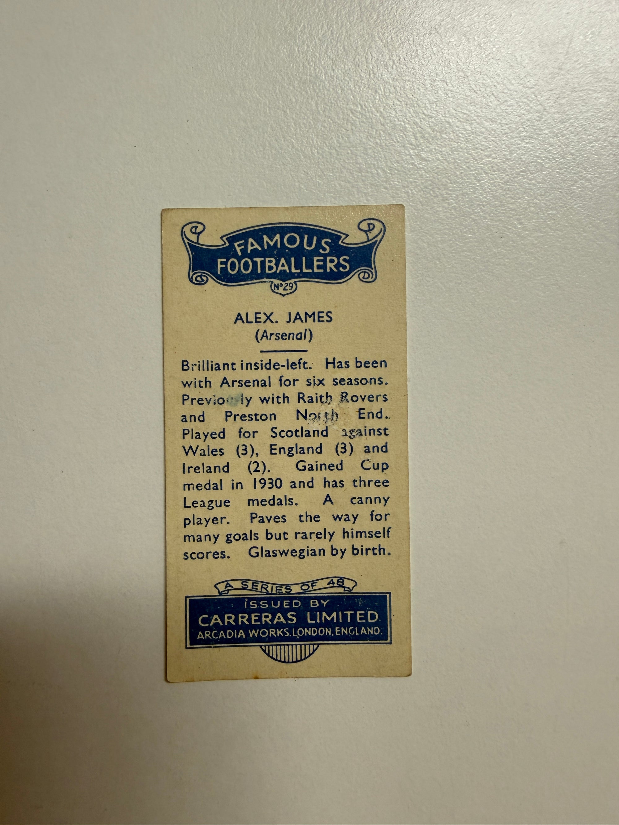 1935 - A. JAMES - ARSENAL - VINTAGEKORT
