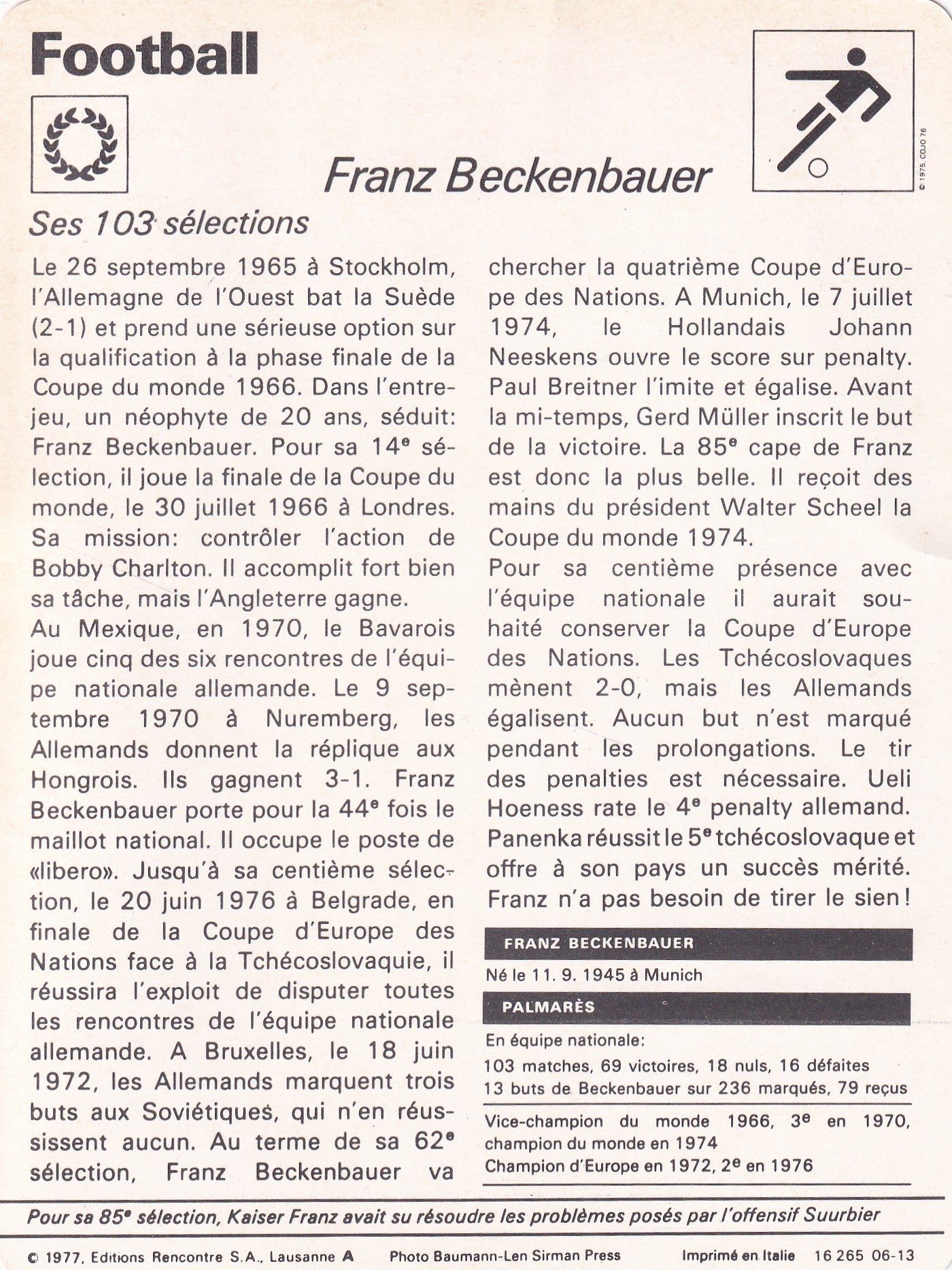 FRANZ BECKENBAUER - GERMANY