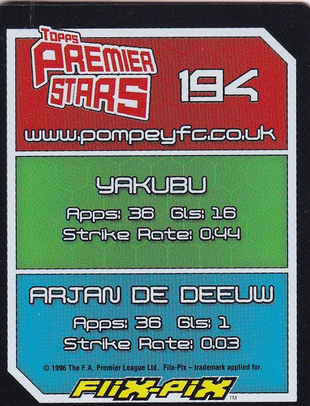 194. PORTSMOUTH BADGE - YAKUBU - ARJAN DE DEEUW - 3D FLIX-PIX