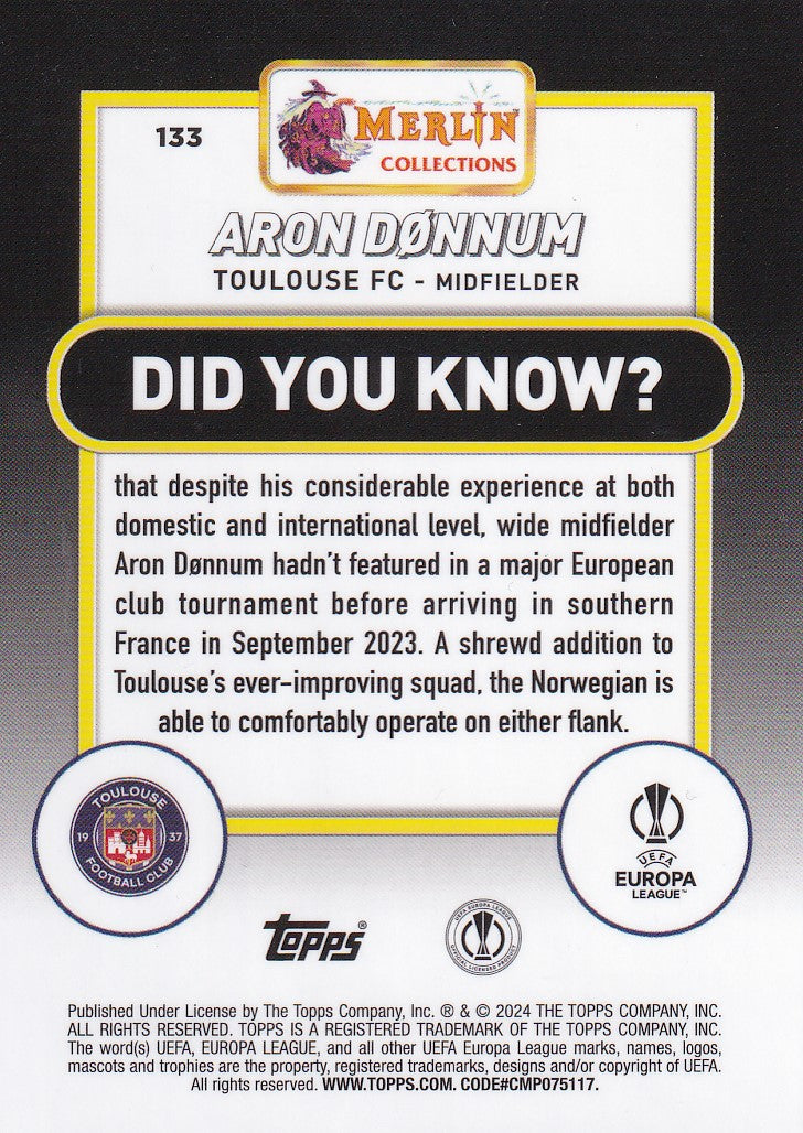 133. ARON DØNNUM - TOULOUSE - ROOKIE CARD