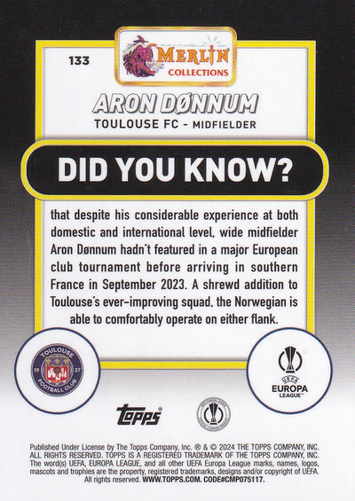 133. ARON DØNNUM - TOULOUSE - ROOKIE CARD